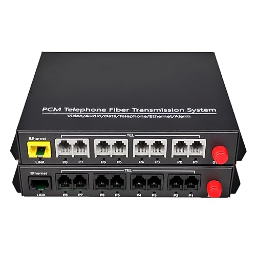 Hebbeko 8 Channels POTS Telephones and 10/100Mbps Ethernet Over Fiber Optic Media Converter Extender FC-FC Singlemode up 20Km Support Called id Ring