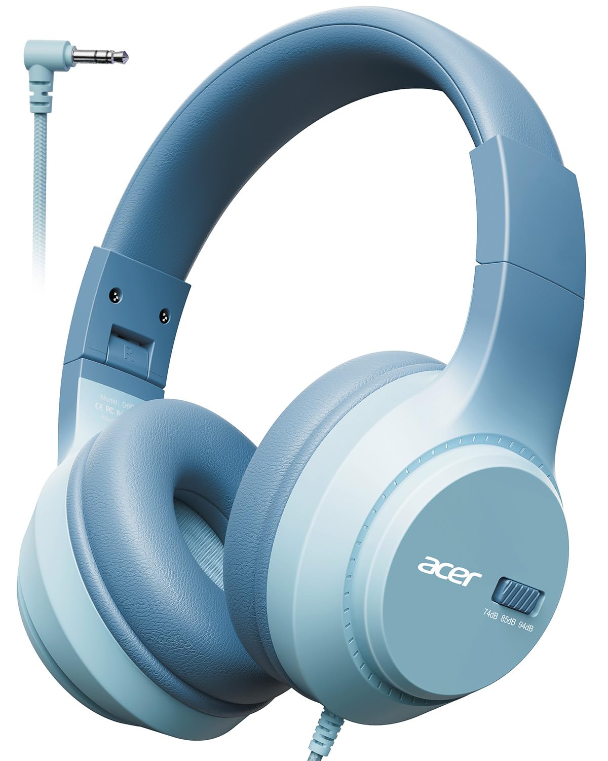 Acer Kids Headphones, 74/85/94dB Volume Limiter, Foldable Wired Over Ear Headphones for Travel, 3.5mm Jack, Toddler Headphones for School, iPad