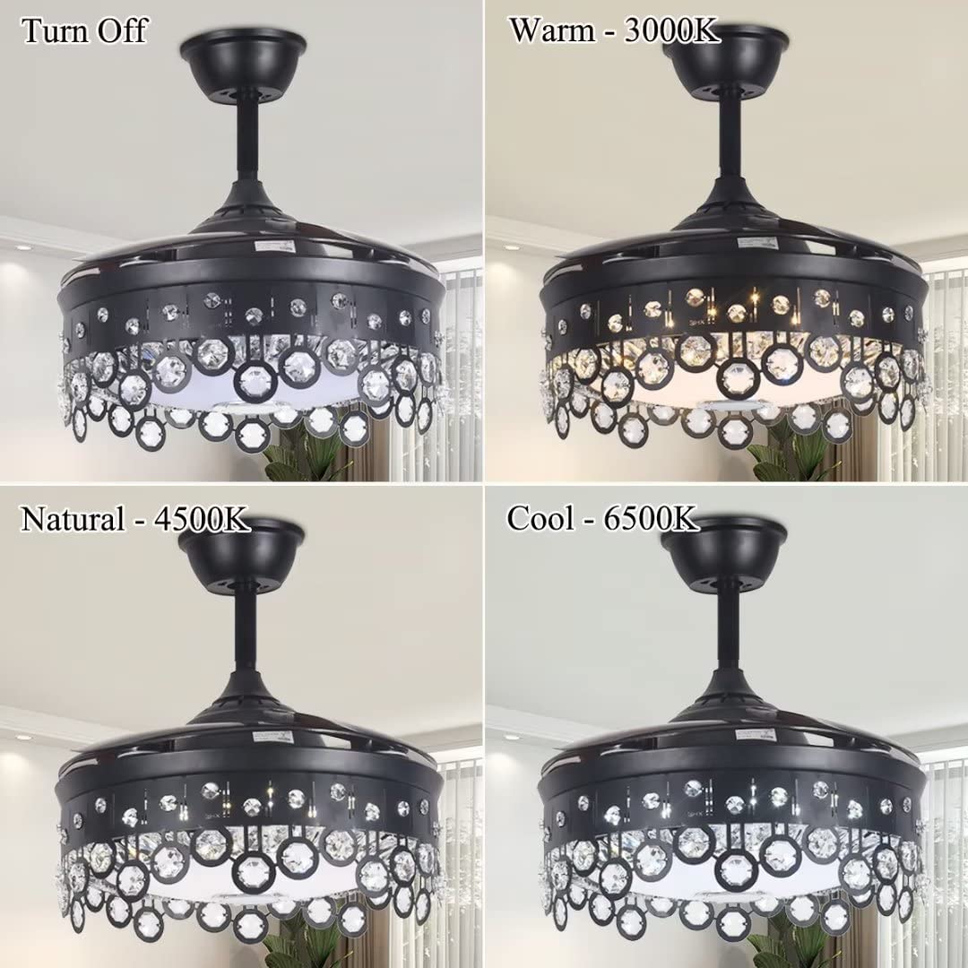 mfanchan 42 Inch Retractable Fan Ceiling Light, Fan Fandelier with Speaker