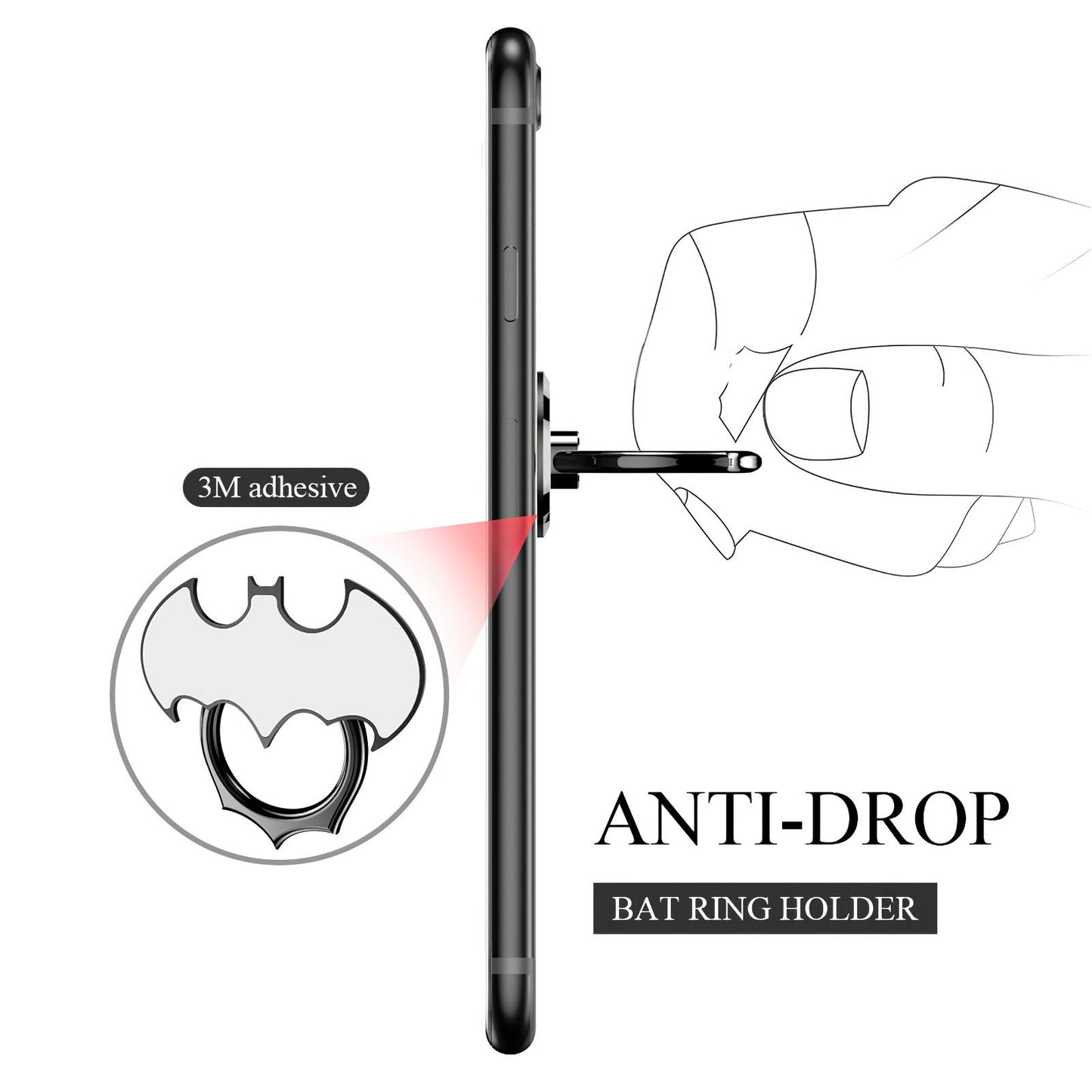 Bat Phone Ring Stand Holder - OATSBASF Cell Phone Ring Holder Finger Grip 360 Degree Rotation Compatible with iPhone 17/16/15/14/13 Pro Max and Other