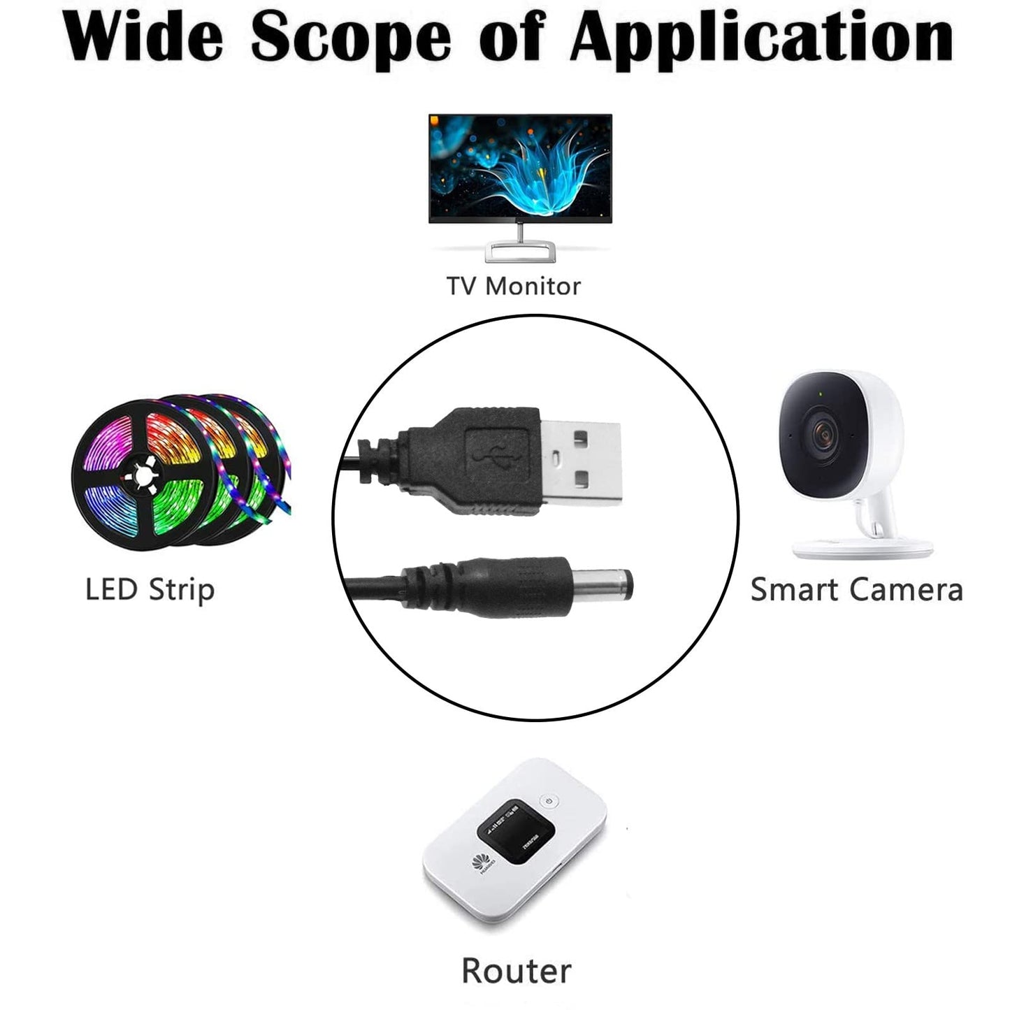 USB DC 5V to DC 5V Cable - USB to 5V Voltage Power Supply Cable with DC Jack 5.5 x 2.1mm for Fan, Table Lamp, Bluetooth Audio, Wireless Router