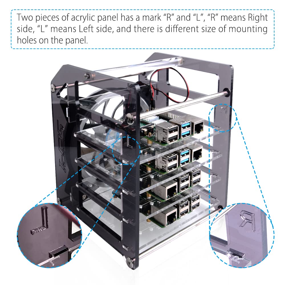 GeeekPi Cluster Case for Raspberry Pi, Pi Rack Case Stackable Case with Cooling Fan 120mm RGB LED 5V Fan for Raspberry Pi 4B/3B+/3B/2B/B+ and Jetson