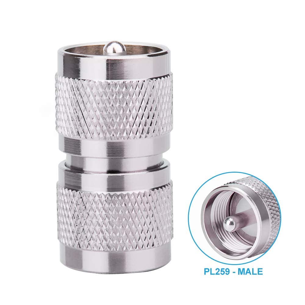 MOOKEERF 2PCS UHF PL259 Male to Male Adapter Low Loss UHF PL-259 Connector