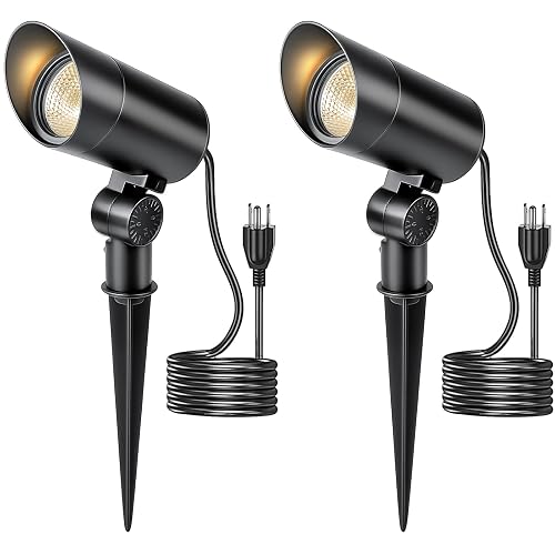HIBOITEC 2 Pack 30W Outdoor LED Spot Lights 120V Plug in Flag Pole Light 3000LM 3000K Warm White Waterproof Landscape Spotlight for Yard Garden Tree