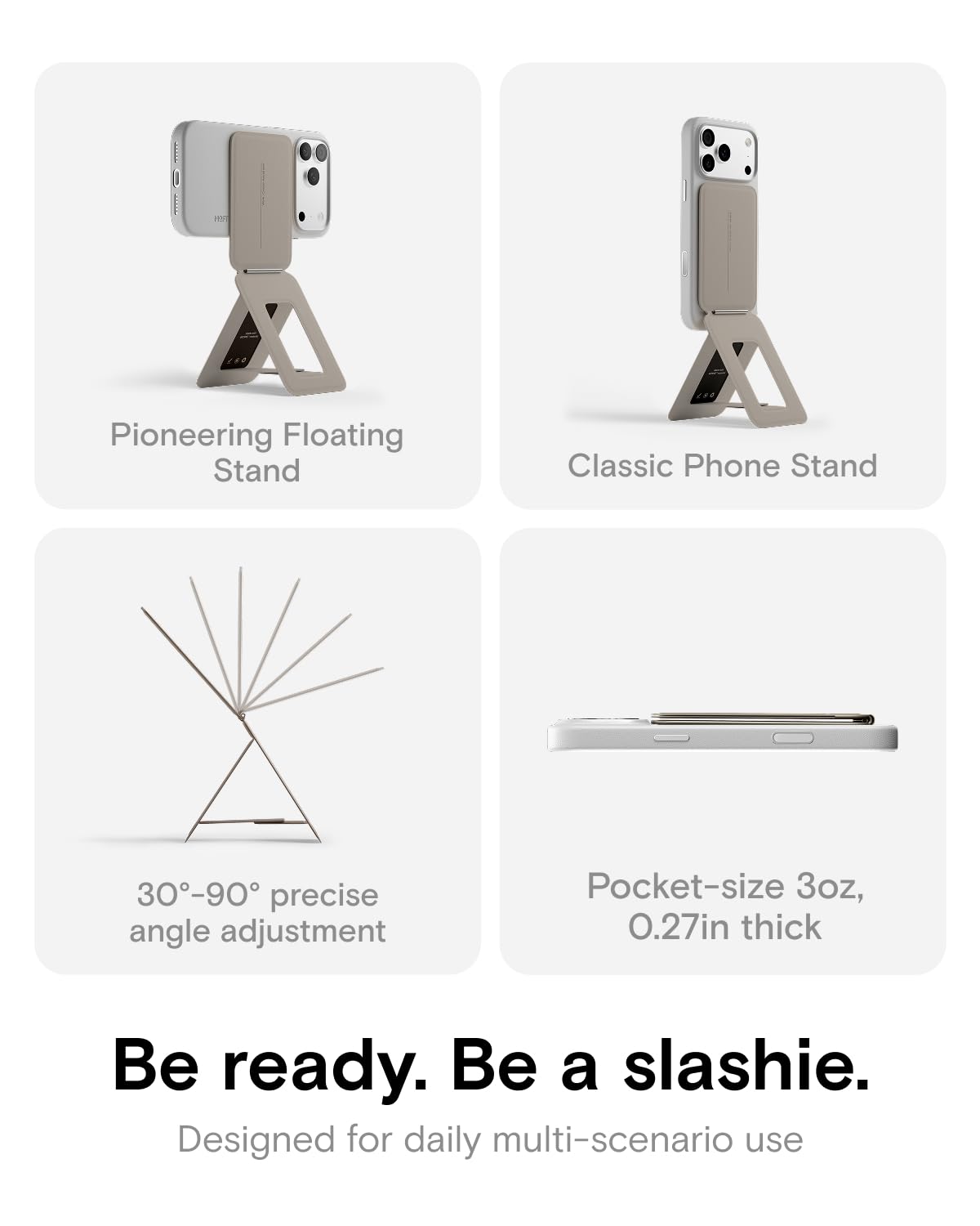 MOFT Phone Tripod Stand Selfie Stick for iPhone, Multi-Angles iPhone Stand, Lightweight & Portable Phone Holder, Strong Magnets, MOVAS Vegan Leather