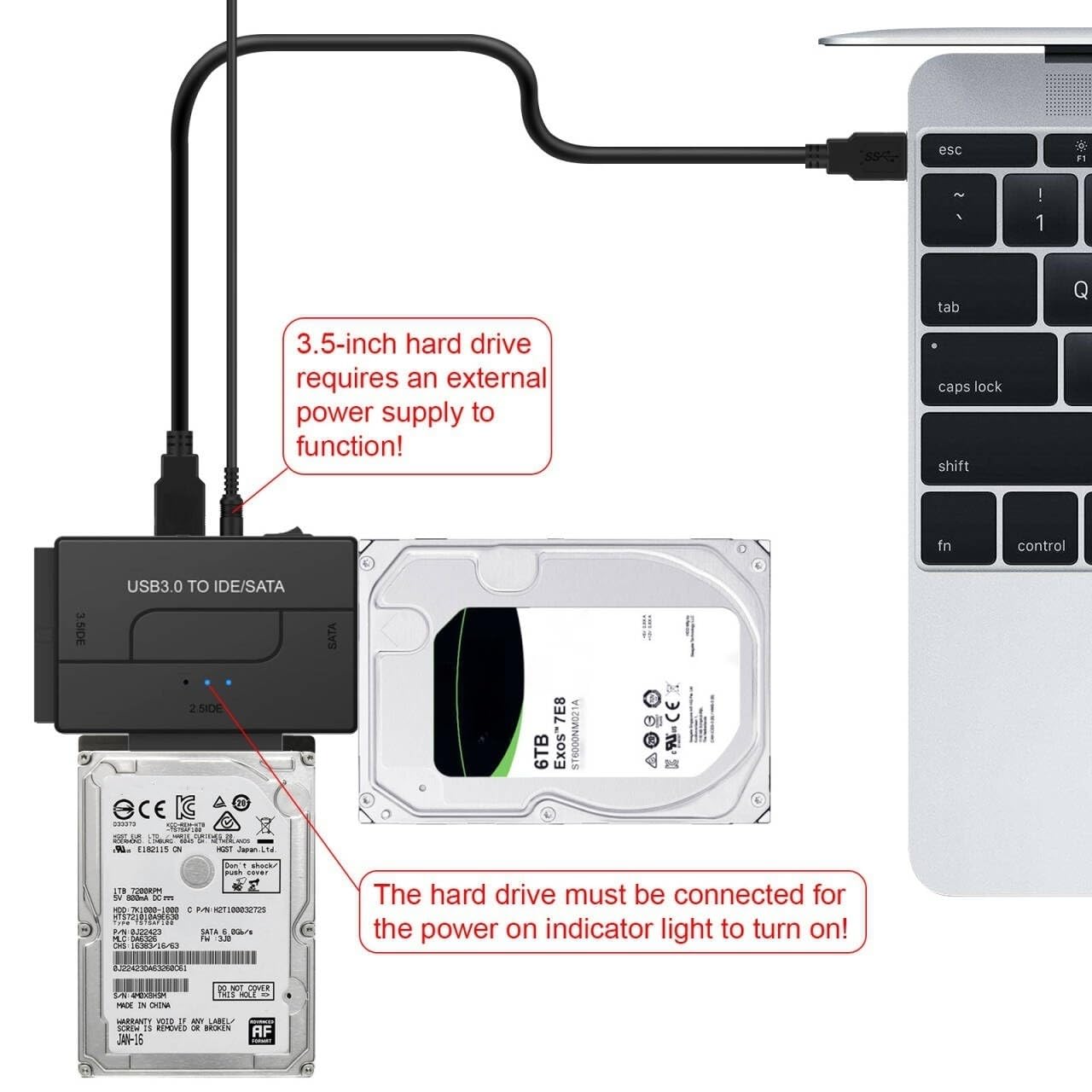 USB 3.0 to SATA IDE Hard Drive Reader, YINNCEEN External Hard Drive Ultra Recovery Converter Universal Hard Drive Adapter Kit for 2.5/3.5 HDD/SSD Hard
