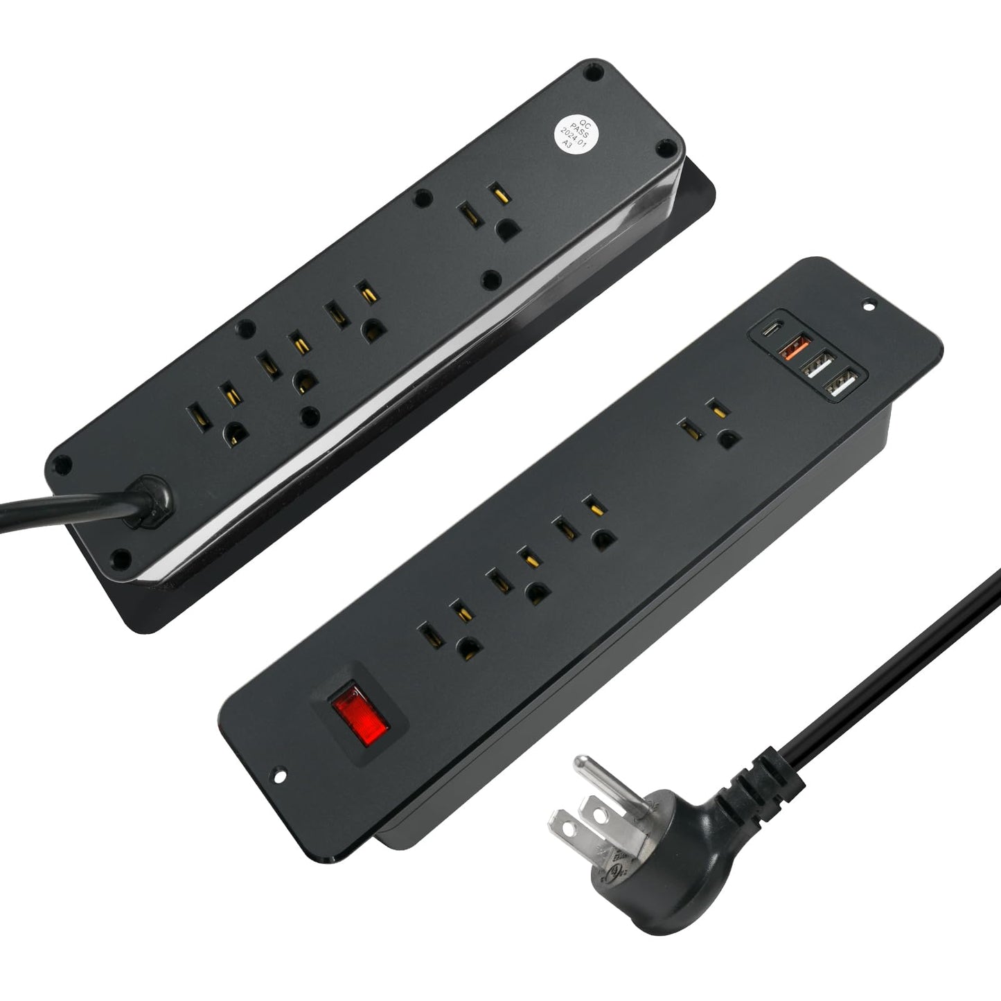 8 Outlets Dual Side USB C Recessed Power Strip Flush Mount Charging Station Built in Desk Multiple Power Socket for Furniture Cabinet Table Conference