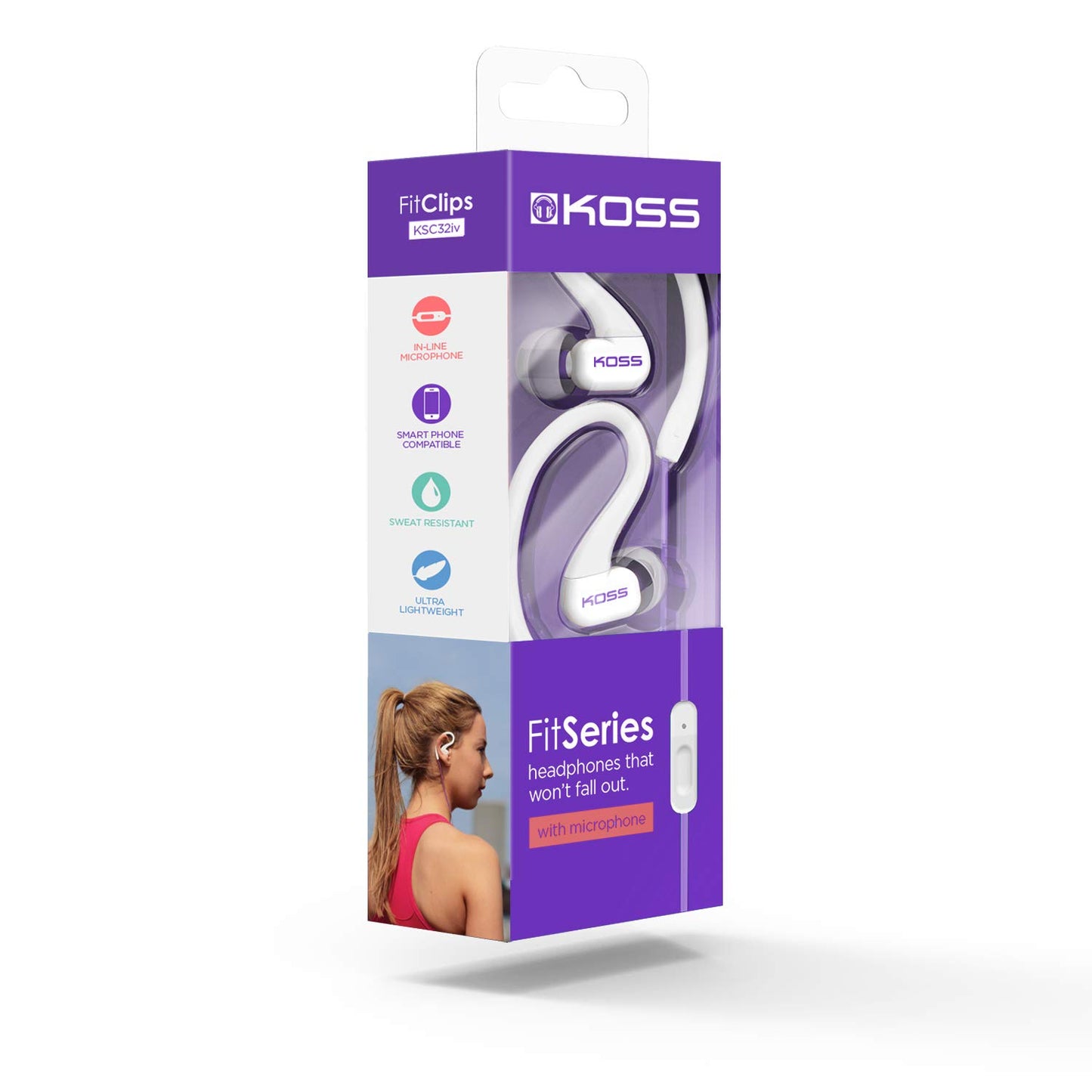 Koss KSC32i V Sport Clip Headphones, Violet