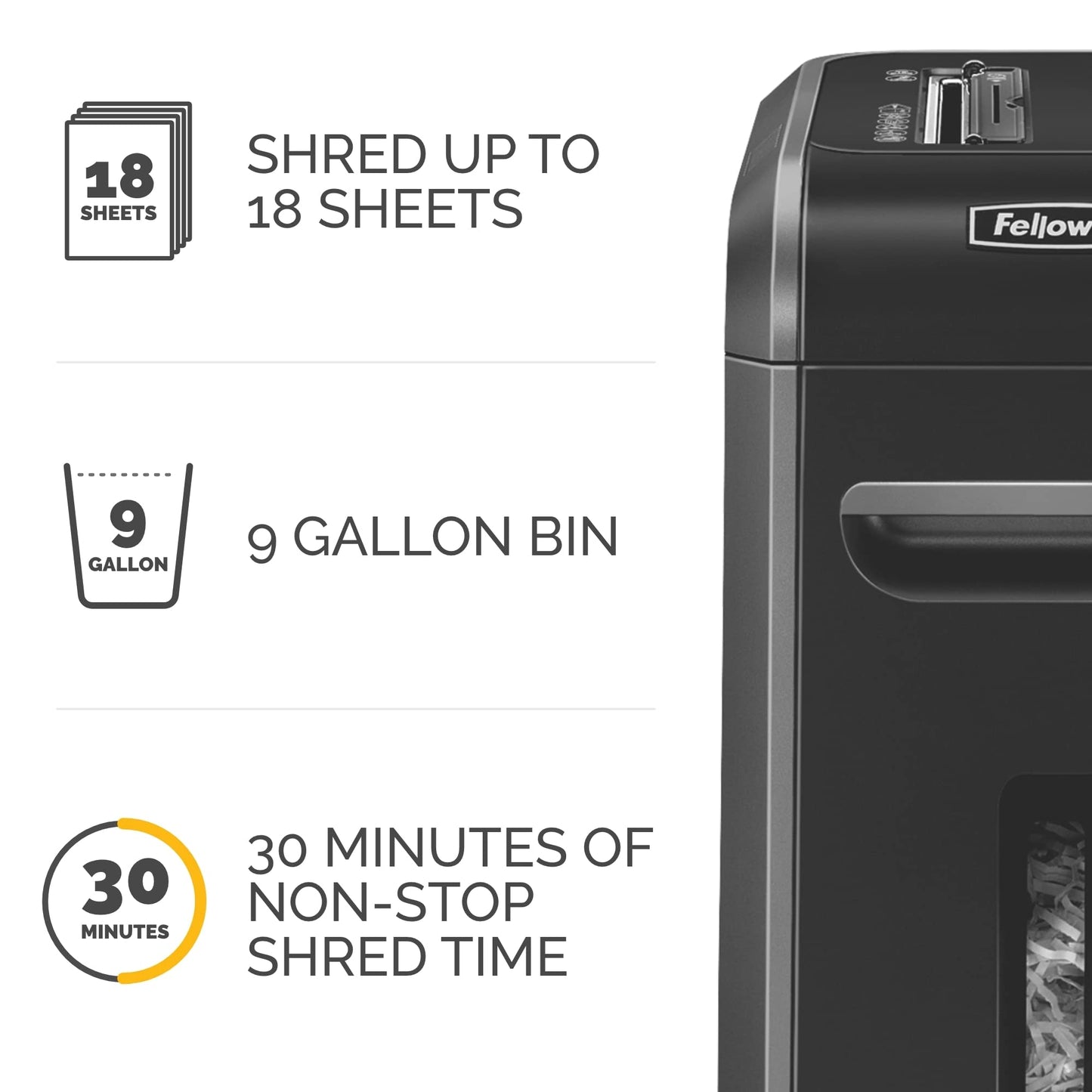 Fellowes® 99Ci 100% Jam Proof Cross Cut 18-Sheet Home Office Paper Shredder with SafeSense®, Black