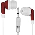 LowCostEarbuds Bulk Pack of 25 RED/White Earbuds/Headphones - Individually Wrapped CB-RED25-WRAP-FBA