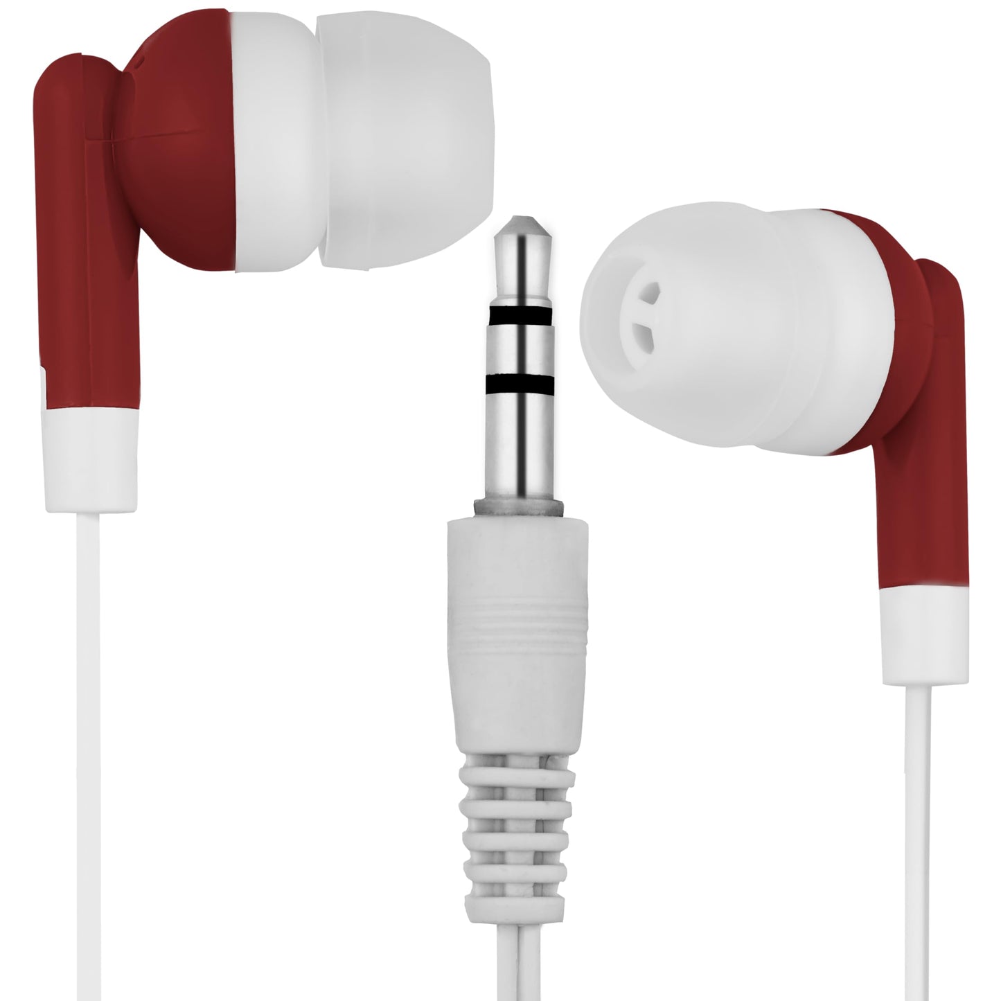 LowCostEarbuds Bulk Pack of 25 RED/White Earbuds/Headphones - Individually Wrapped CB-RED25-WRAP-FBA