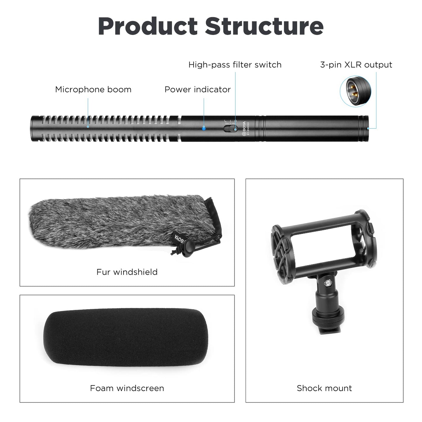 BOYA XLR Microphone BY-BM6060 Super-Cardioid Shotgun Condenser Microphone with 24 48V Phantom Power for Camera Film Interview ENG/EFP Outdoor