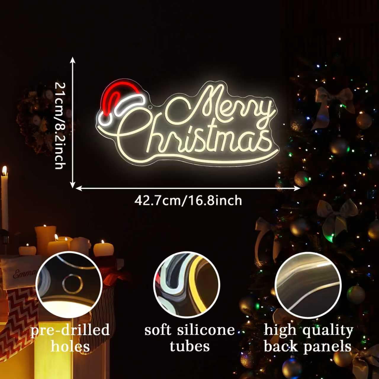 Allball Merry Christmas Neon Signs for Wall Decor, LED Santa Hat Neon Light USB Powered, for Christmas Party Gift Birthday Party Bar Living Room
