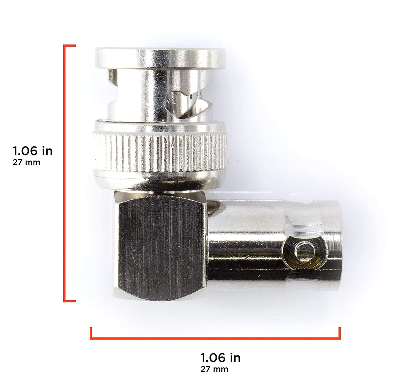 THE CIMPLE CO - BNC 90-Degree Adapters for Coaxial Cable - Elbow Couplers with Male Input to Female Output - Right-Angle Connectors for 50 and 75 Ohm