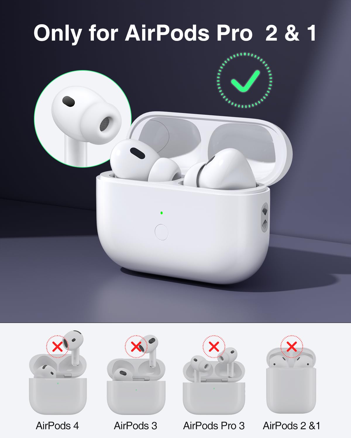 Replacement Charging Case for AirPods Pro (2nd & 1st Gen), Wireless Charging, Fast Pairing, 660mAh Battery,USB-C Charging Port (Earbuds Not Included)