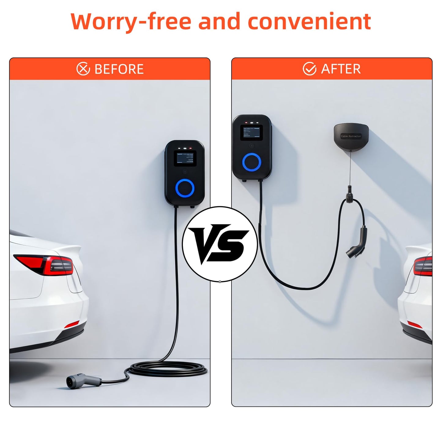 EV Charger Cable Retractor-11.5ft Wall Mount Automatic Charger Retractable Cord Reel and Retractable Cable Organizer for most EV Charger, Applies to