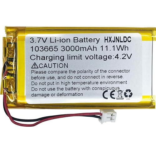 HXJNLDC DC 3.7V 3000mAh 103665 Rechargeable Lithium Polymer Replacement Battery for DIY 3.7-5V Electronic Products with Built-in 2-Wire Battery…