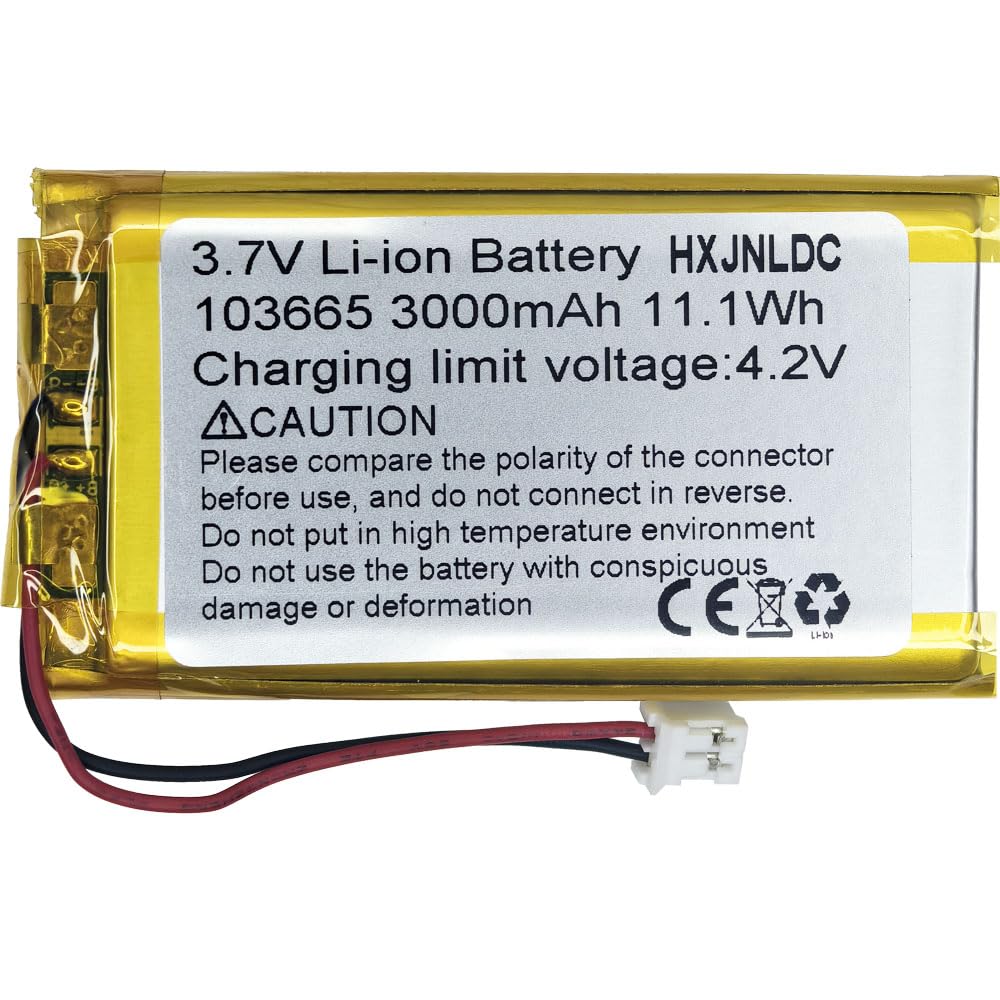 HXJNLDC DC 3.7V 3000mAh 103665 Rechargeable Lithium Polymer Replacement Battery for DIY 3.7-5V Electronic Products with Built-in 2-Wire Battery…