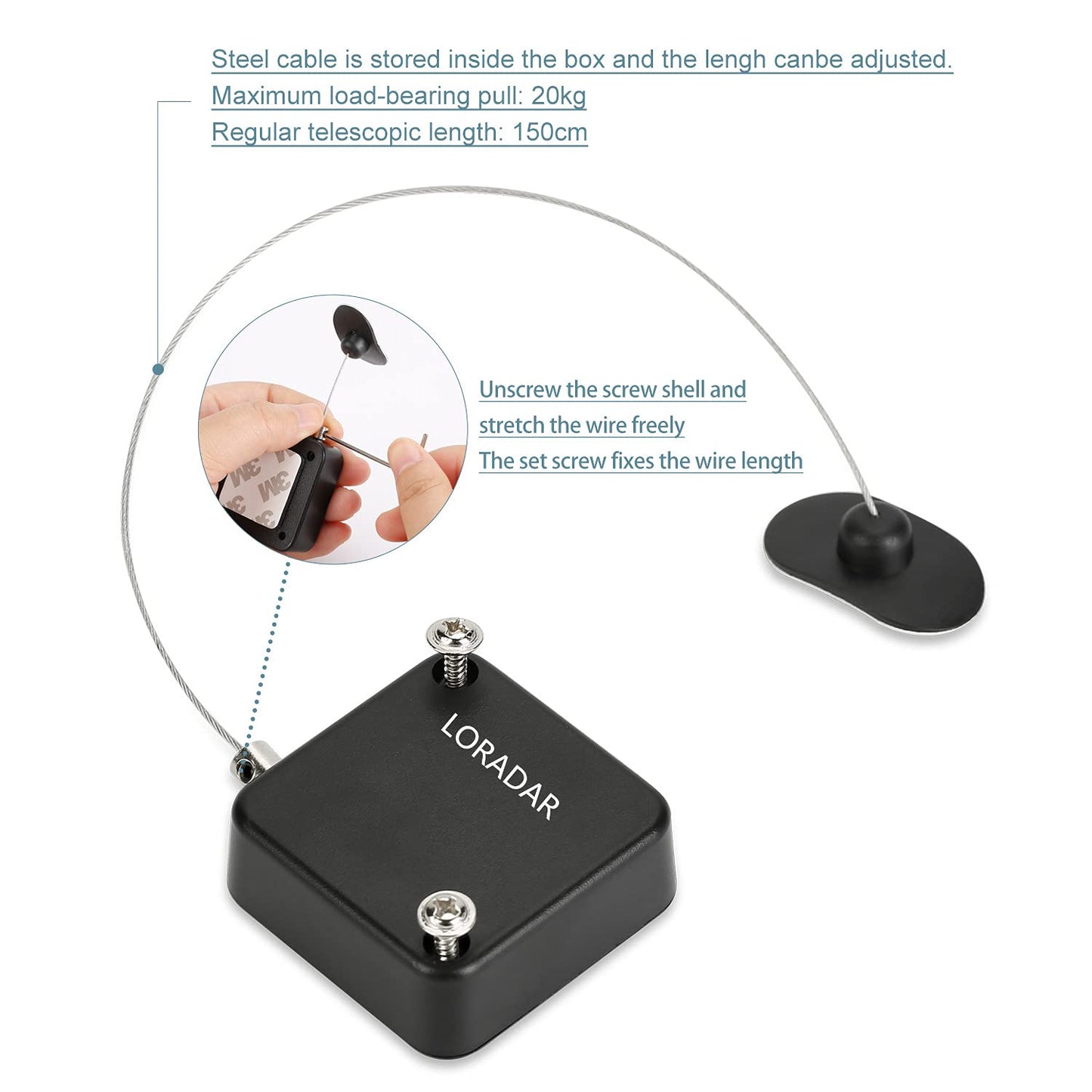 LORADAR 5Pack Retractable Security Cable Lock, Remote Control Security Lock, Remote Control Anti-Lost Rope for TV, DVD, Hardware Cable Lock ?No More