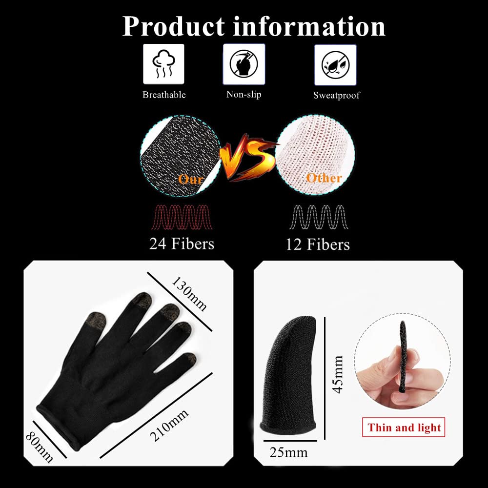 Gaming Gloves for Sweaty Hands - Rakizbe High-Sensitive Anti-Sweat Breathable Seamless Touch Screen Gloves with Thumb Finger Sleeves for iPad/Mobile