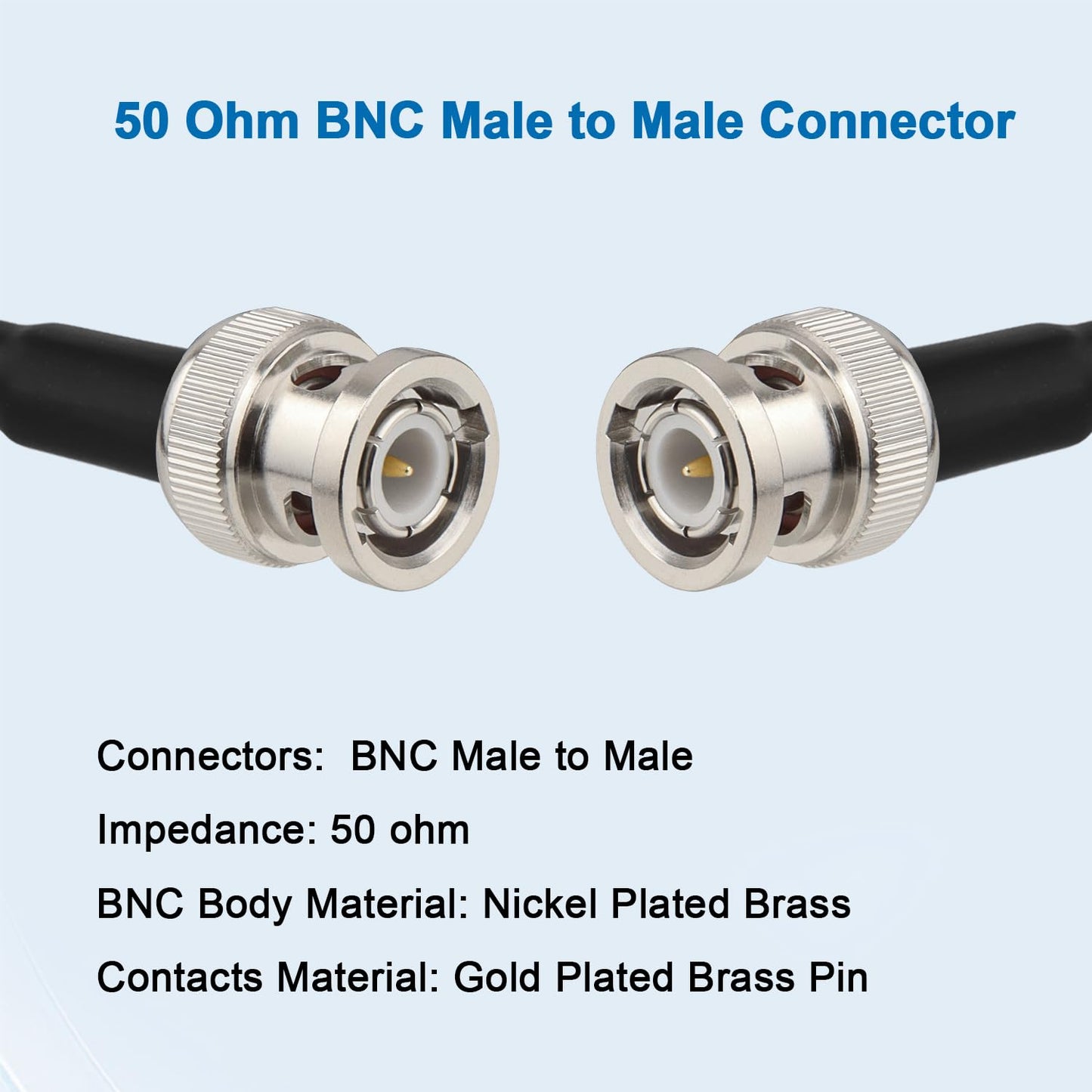 XRDS -RF 50 ohm BNC Cable 50FT, BNC Male Extension RG58 Coax Cable for Antenna Analyzer, CB Radio, Security CCTV Camera