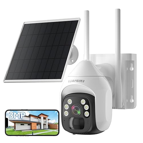 Solar Security Cameras Wireless Outdoor, 2K Pan/Tilt 360° WiFi Cameras for Home Security, Battery Powered Camera with Spotlights, Color Night