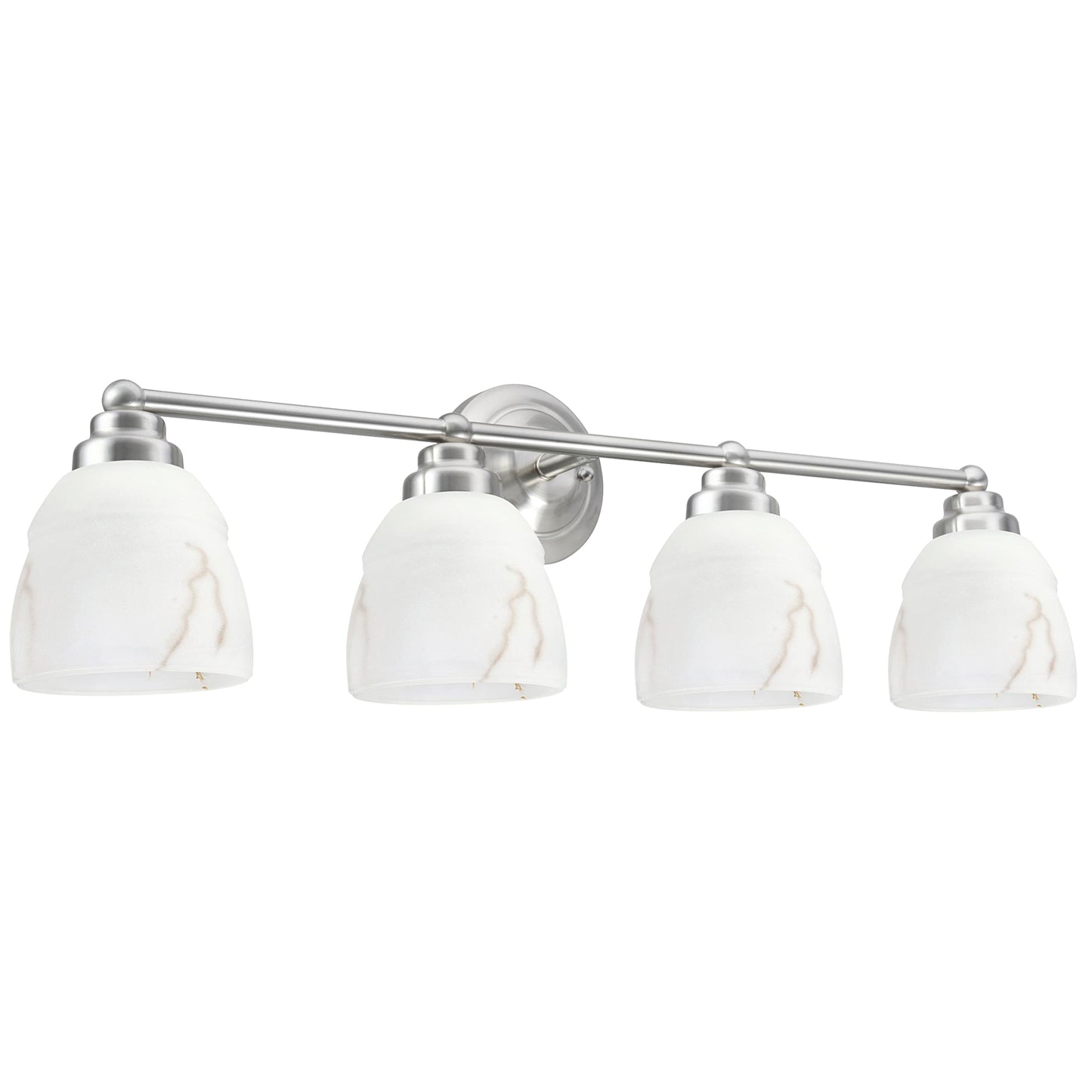 Aspen Creative Satin Nickel 62193-1, Four Metal Bathroom Vanity Wall Light Fixture, 4 3/4" Wide, Transitional Design Faux Alabaster Glass Shade