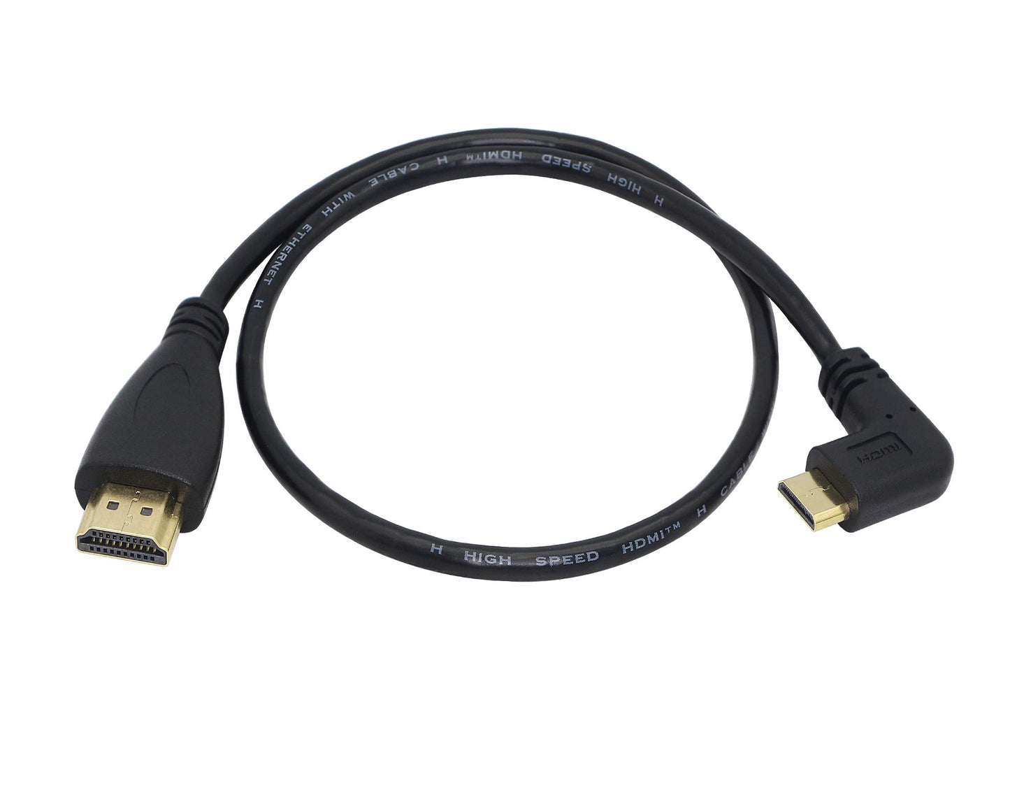 CERRXIAN 50cm 19.6inch High Speed Gold Plated Mini HDMI Right Angle Male to HDMI Male Cable (Black) R
