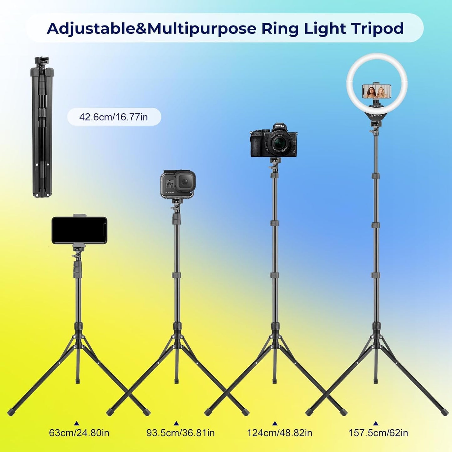 Aureday 14'' Selfie Ring Light with 62'' Tripod Stand and Phone Holder, Dimmable LED Phone Ringlight for Makeup/Video Recording/Photography, Circle