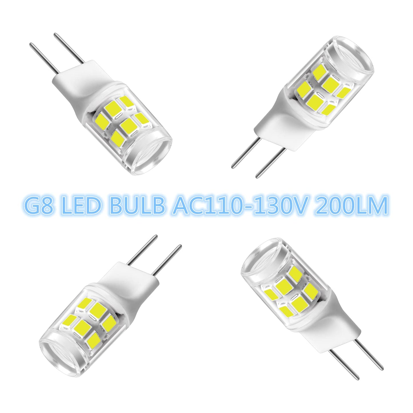 Sriomny G8 LED Bulb 2W Equivalent to 20W Halogen Bulb, T4 JCD Type Two-pin G8 Base, AC 120V G8 Natural White 4000K, Non-dimmable, Suitable for Cabinet