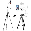 Aureday Phone Tripod, 82" Tripod for iPhone with Flexible Gooseneck, Wireless Remote and Phone Holder, Extendable Cell Phone&Camera Tripod Stand