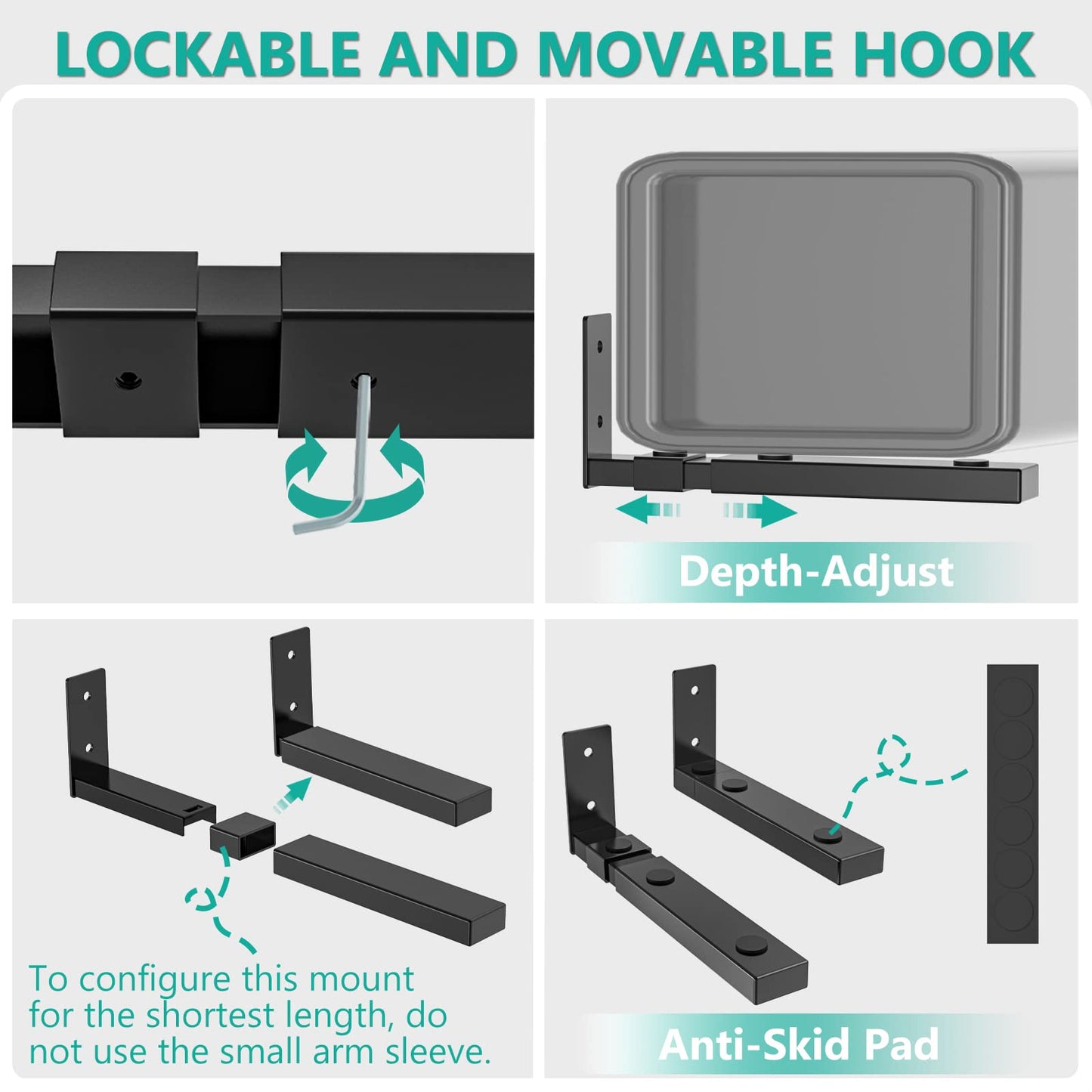 WALI Center Channel Speaker Wall Mount, Universal Soundbar Wall Mount Bracket Hold up to 30 lbs, Arms Extend Adjustment from 7 to 11.5 inch (SLK201)