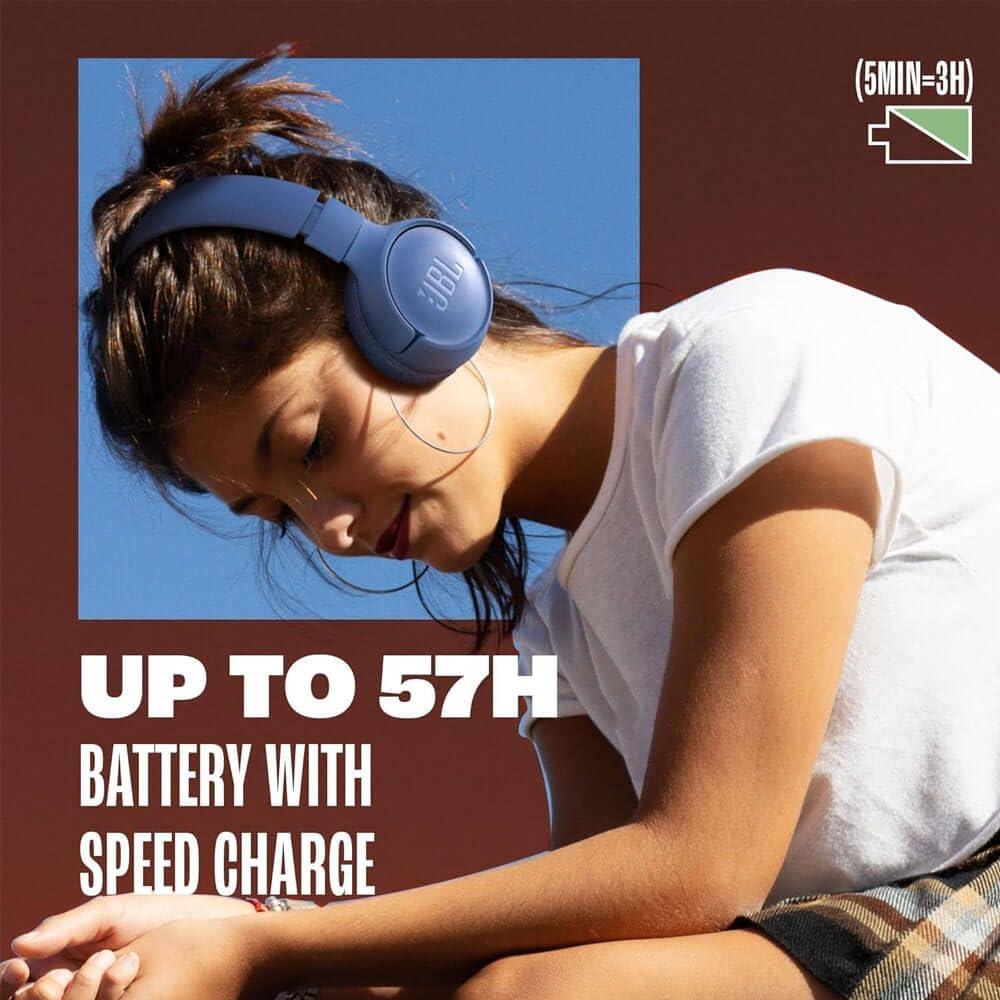 JBL Tune 520BT Wireless On-Ear Headphones, Up to 57H Battery Life and Speed Charge, Lightweight, Comfortable and Foldable Design, Hands-Free Calls…