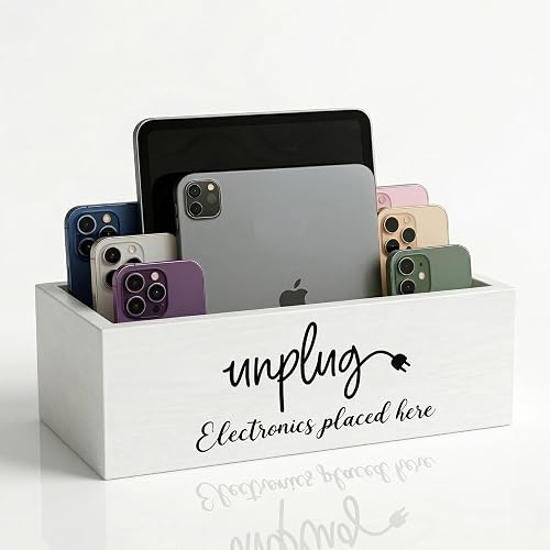 CHONIC Unplug Box, Farmhouse Style Be Present Phone Box, Cell Phone Basket for Home, Wood Mobile Phone Jail, Family Time out Charging Station