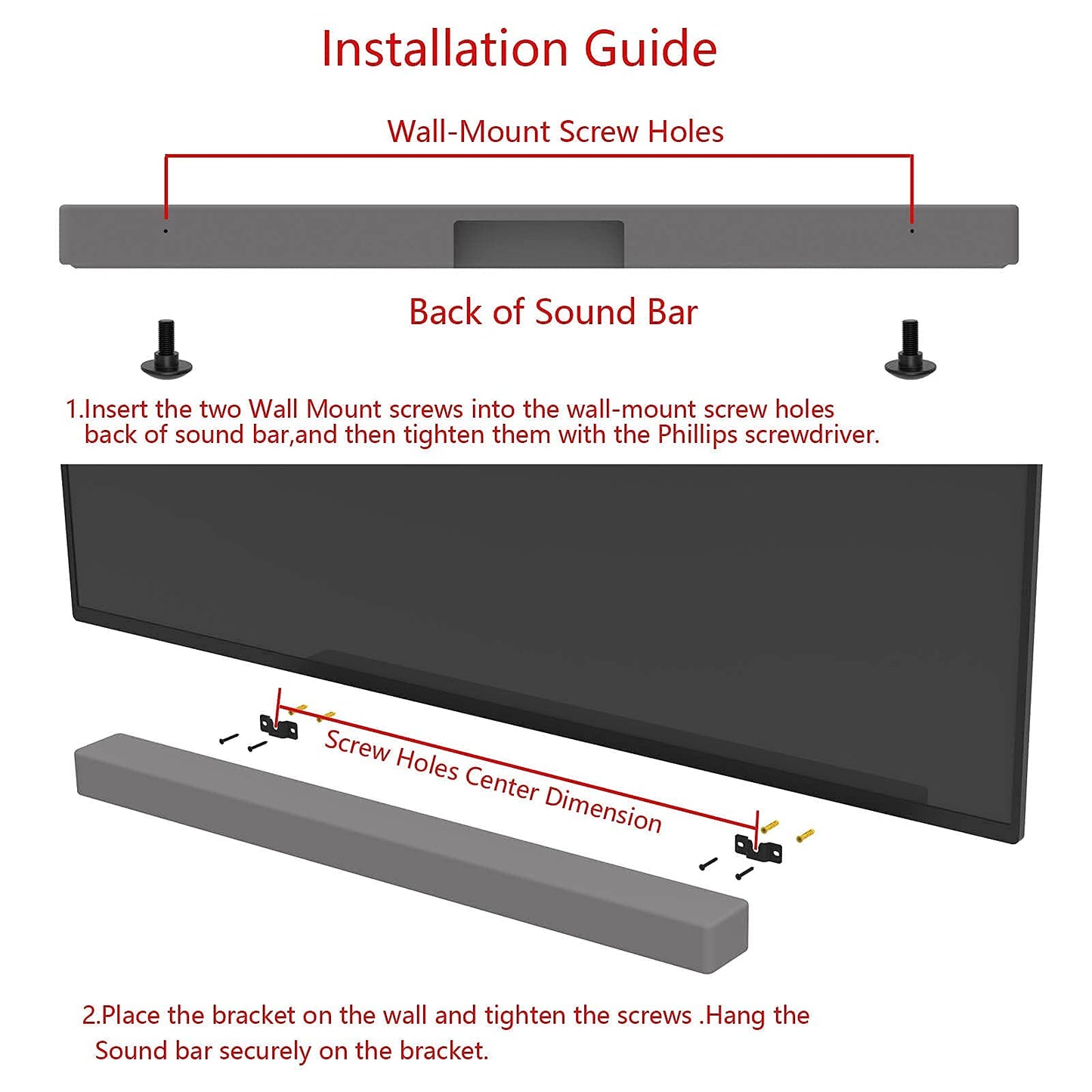 JINGer Sound Bar Wall Mount Brackets for VIZIO Sound BarSoundbar Mounting Bracket for VIZIO SoundBar SB3851C0SB3630E6SB3621nF8MSB4551D5 Speaker with