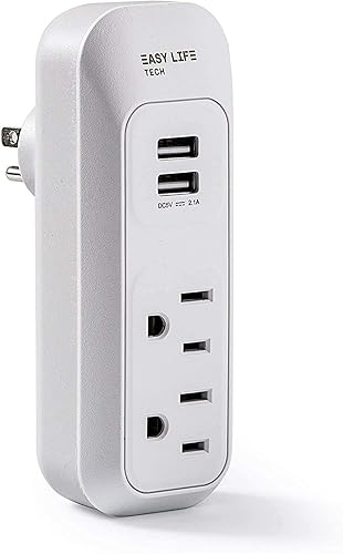 Easylife Tech Wall Outlet Extender with 2 AC Outlets and 2 USB Charging Ports Compact Plug in Power Hub 5V 3.4A USB Charger for Home Office and Travel
