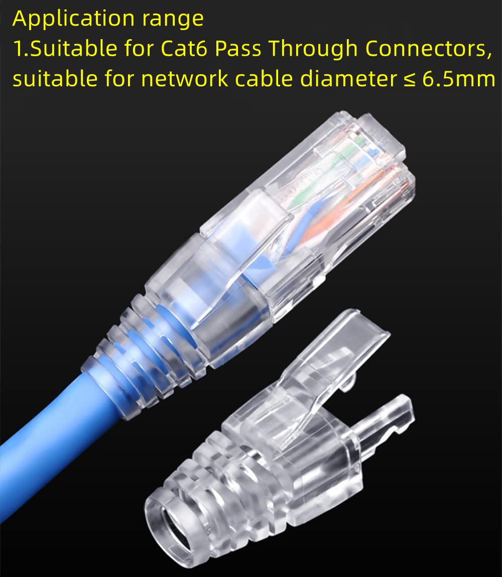 RJ45 CAT6 Pass Through 100 Pcs Strain Relief Boots Connectors for Standard CAT6 Ethernet LAN Cable Connector Boot Cover for Various Diameter LAN Cable