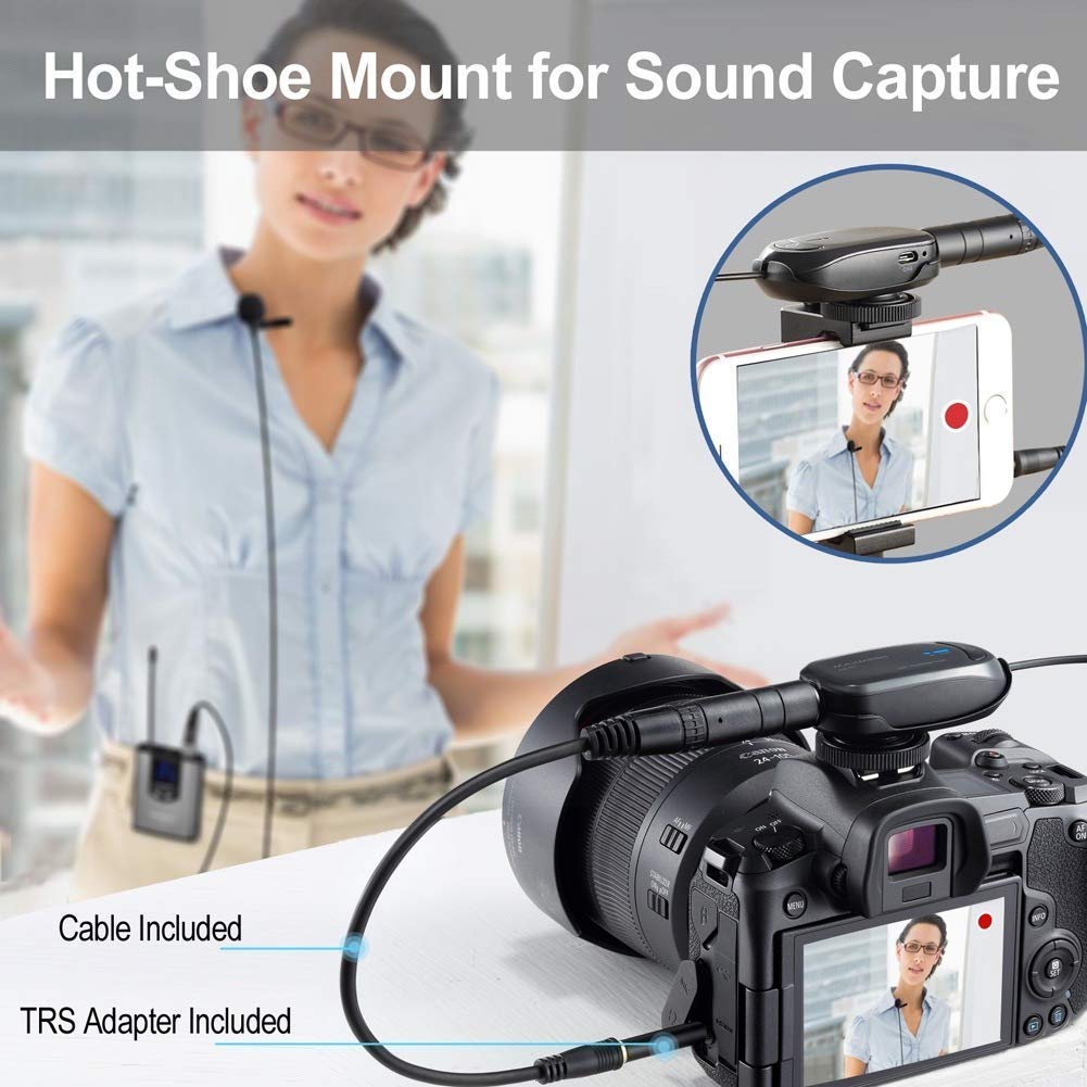 Alvoxcon Wireless Headset Lavalier Microphone System Wireless Lapel Mic Best for iPhone, DSLR Camera, PA Speaker, YouTube, Podcast, Video Recording