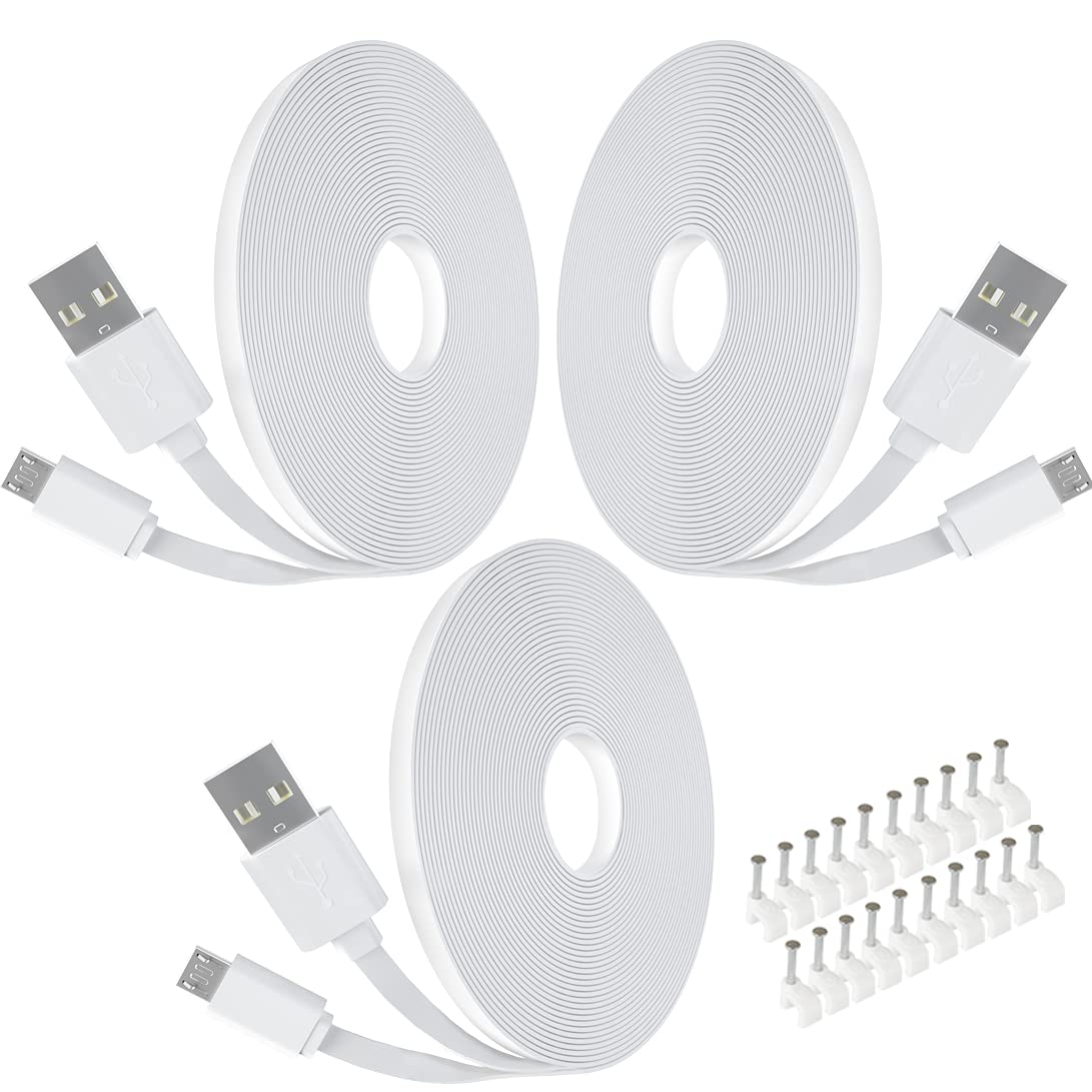 3Pack 20FT USB Power Extension Cord Compatible with Wyze Cam, WyzeCam Pan,Yi Cam,YI Dome Home,Oculus Go,Kasa,Nest Cam,Netvue,Blink,Furbo Dog,Cloud