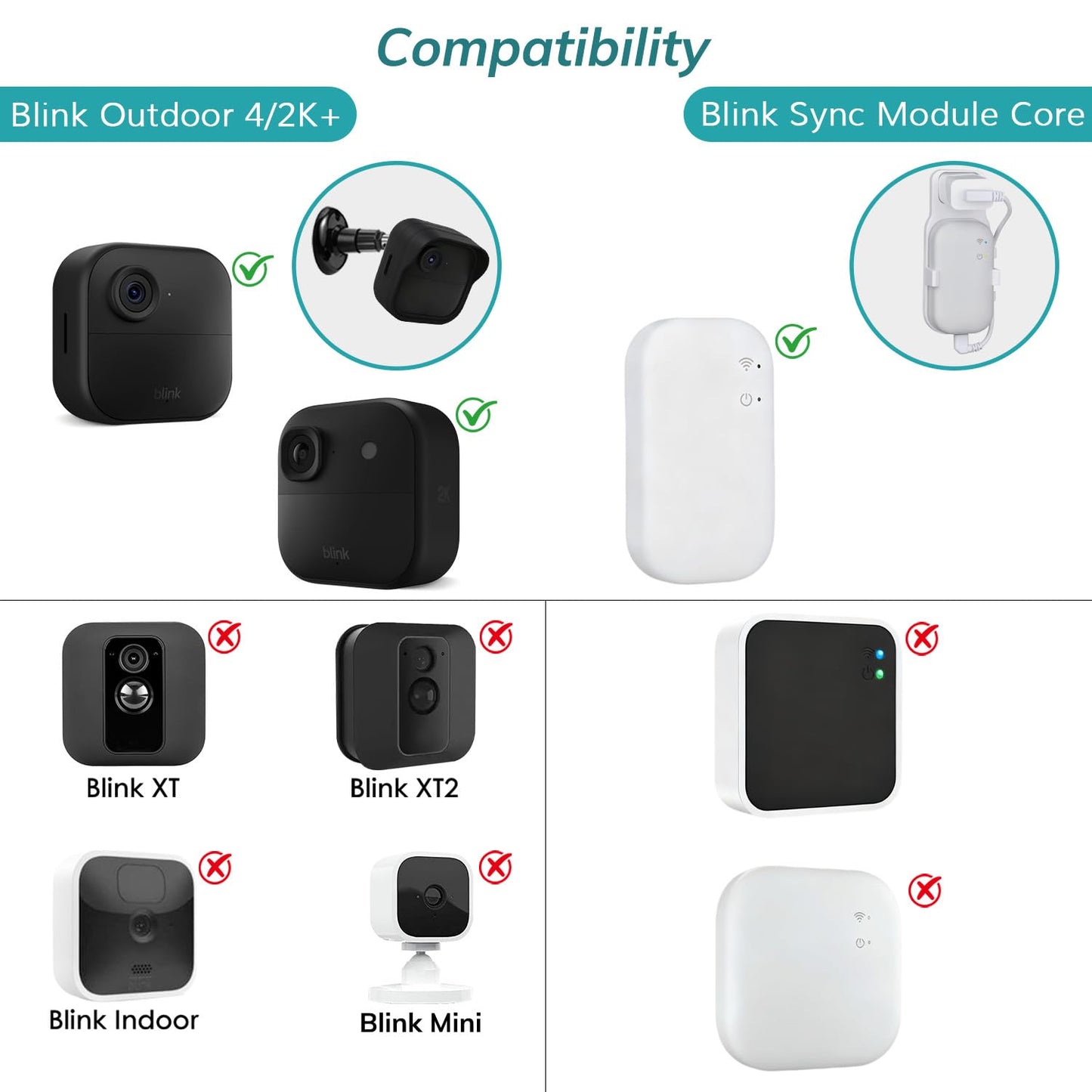 Blink Outdoor 4 Camera Wall Mount, 5 Pack Weatherproof Protective Housing and 360 Degree Adjustable with Blink Sync Module Outlet Mount for Blink