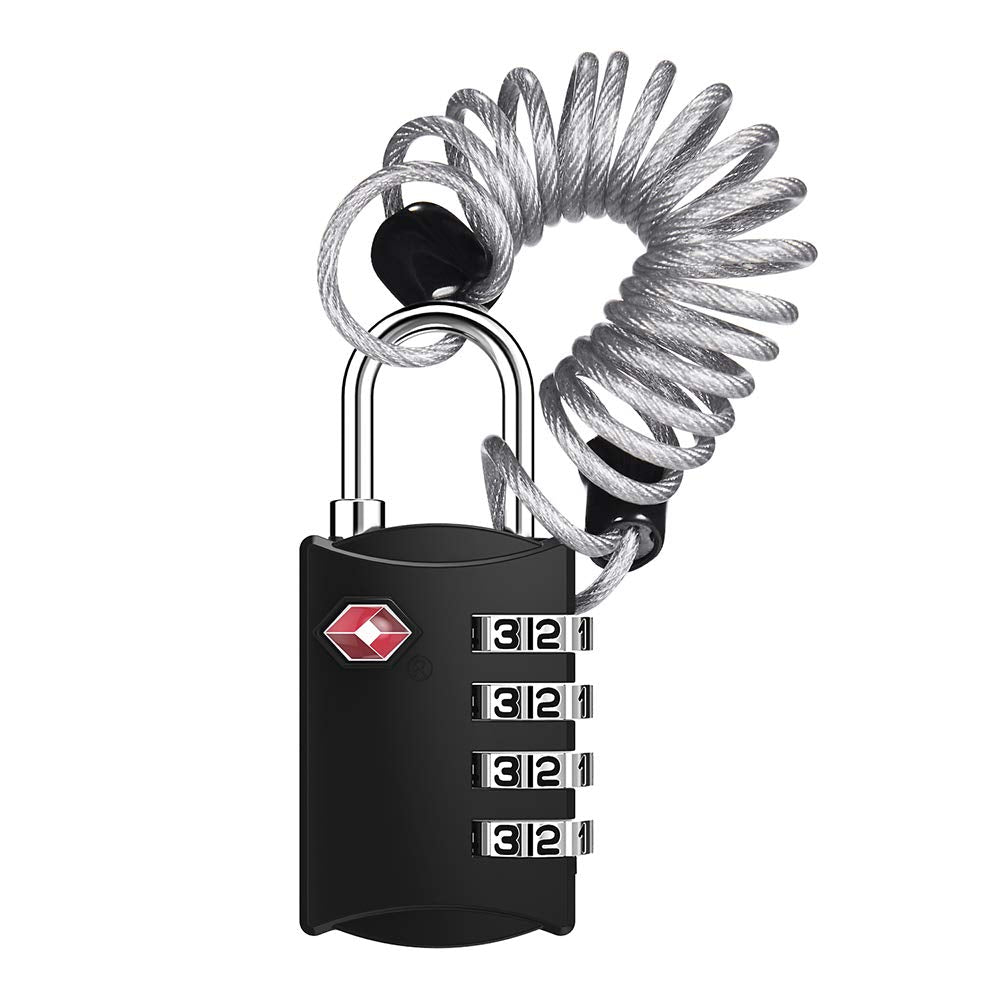 ZHEGE TSA Approved Luggage Lock – 4 Digit Combination Travel Padlock with 80cm Flexible Cable for Suitcases & Backpacks