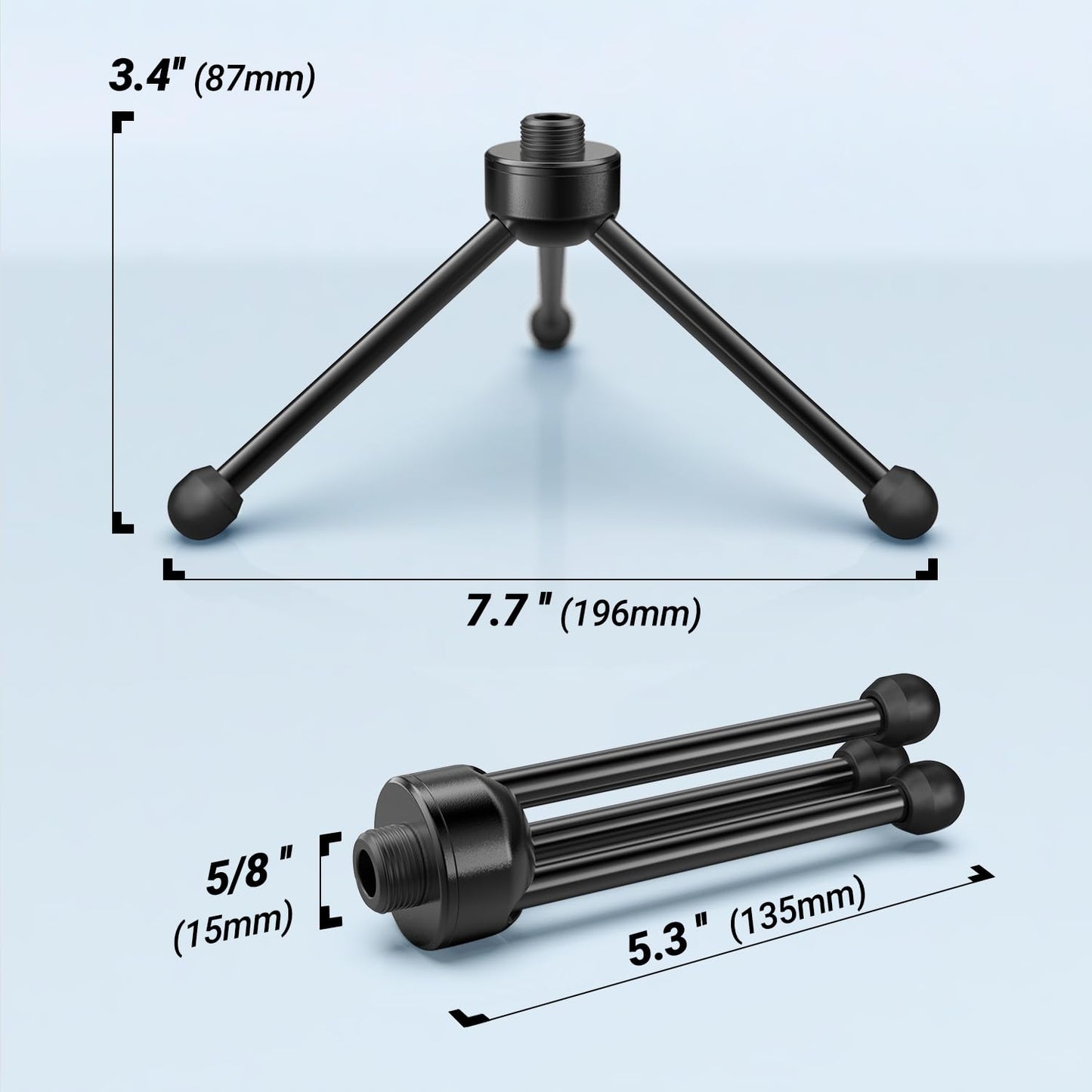 FIFINE Tripod Stand for Desktop Microphone with Non-slip Rubber Feet, Sturdy Metal Construction, Foldable Desk Mic Stand for Gaming, Podcasting