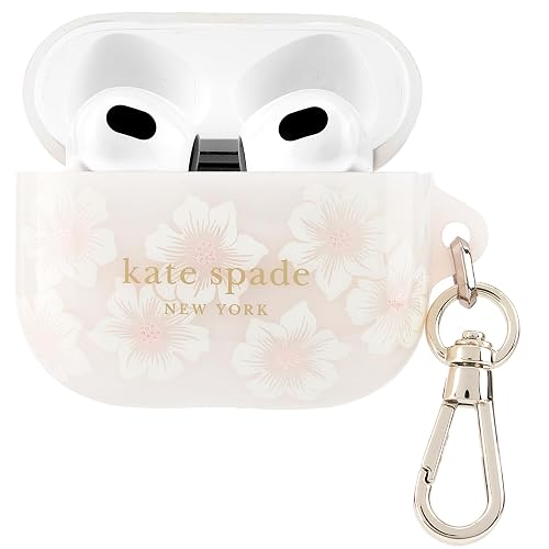 kate spade new york AirPods Protective Case with Keychain Ring - Hollyhock Cream, Compatible with AirPods 3rd Generation