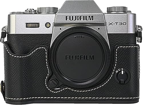 BMAOLLONGB X-T30 III/II Case, Handmade Carbon Fiber PU Leather Half Camera Case Bag Cover Bottom Opening Version for Fujifilm XT30 X-T30 III/II