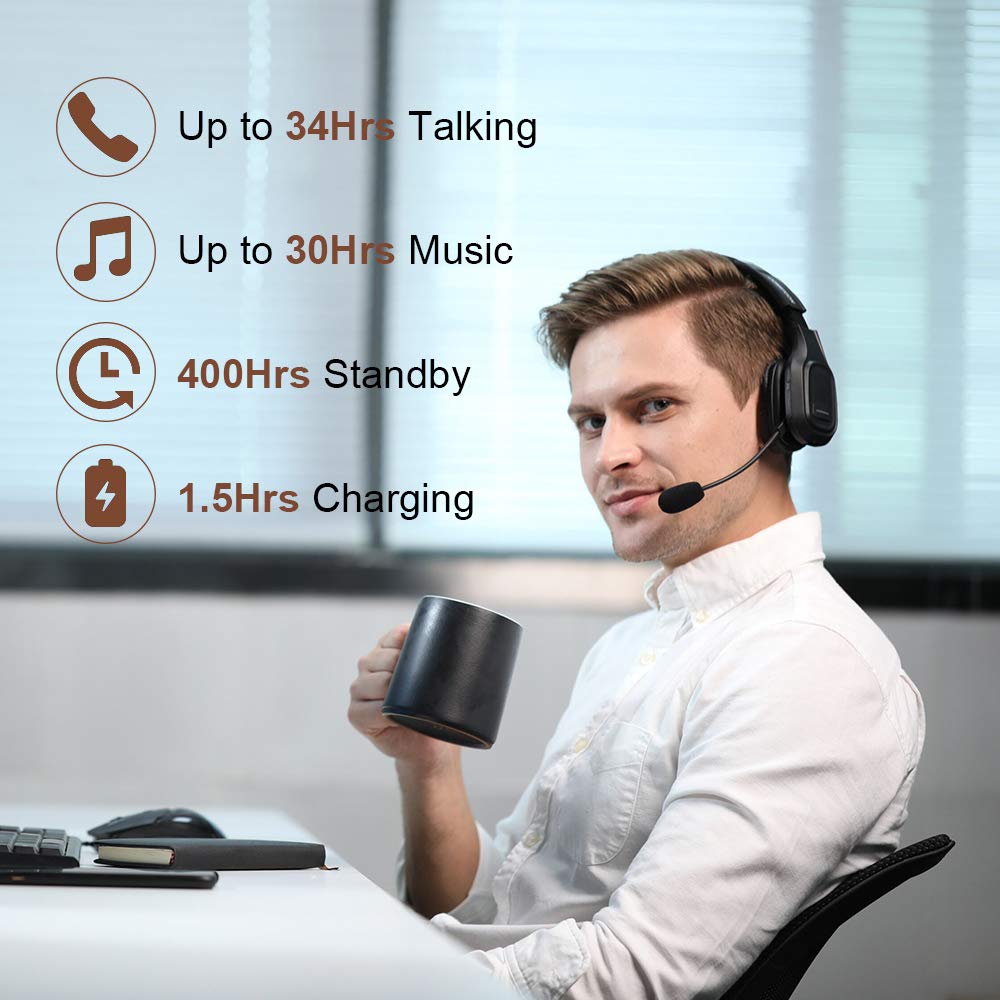 COMEXION Trucker Bluetooth Headset V5.0, Wireless Headset with Noise Canceling&Mute Microphone for Cell Phones, On Ear Bluetooth Headphone