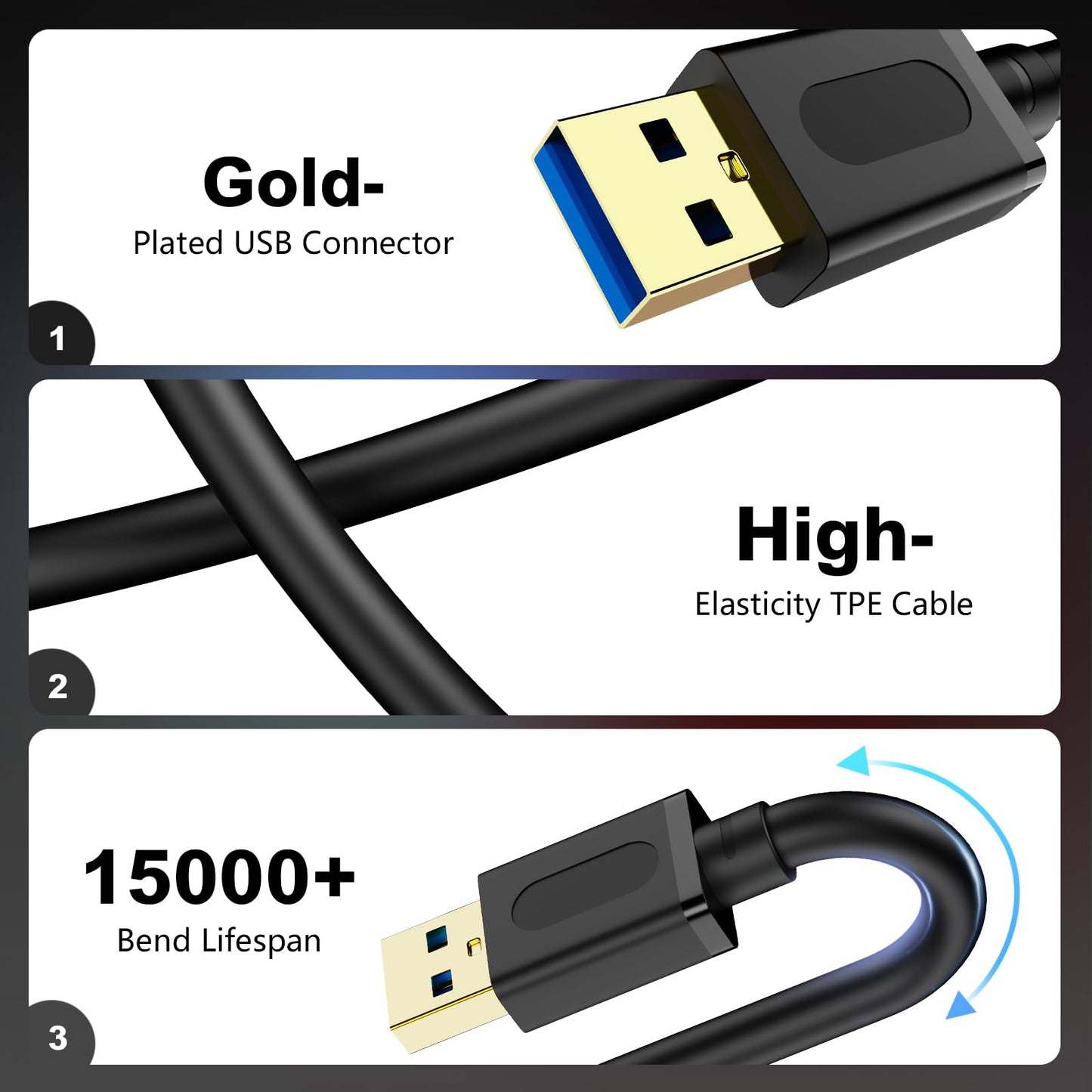 Jelly Tang USB 3.0 Male to Male Cable 1.5Ft,USB to USB Cable with Gold-Plated Connector for Hard Drive Enclosures, DVD Player, Laptop Cooler