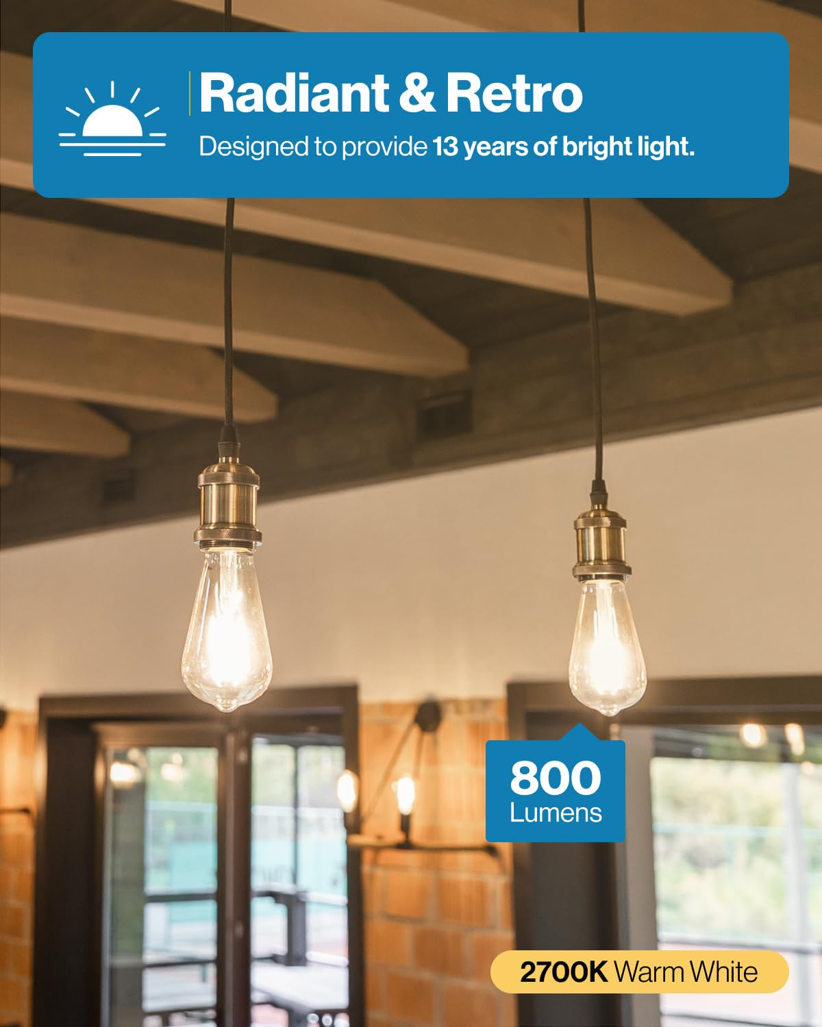 Sunco 6 Pack Edison Bulbs LED ST64 (ST19) Clear Glass Filament, Dimmable