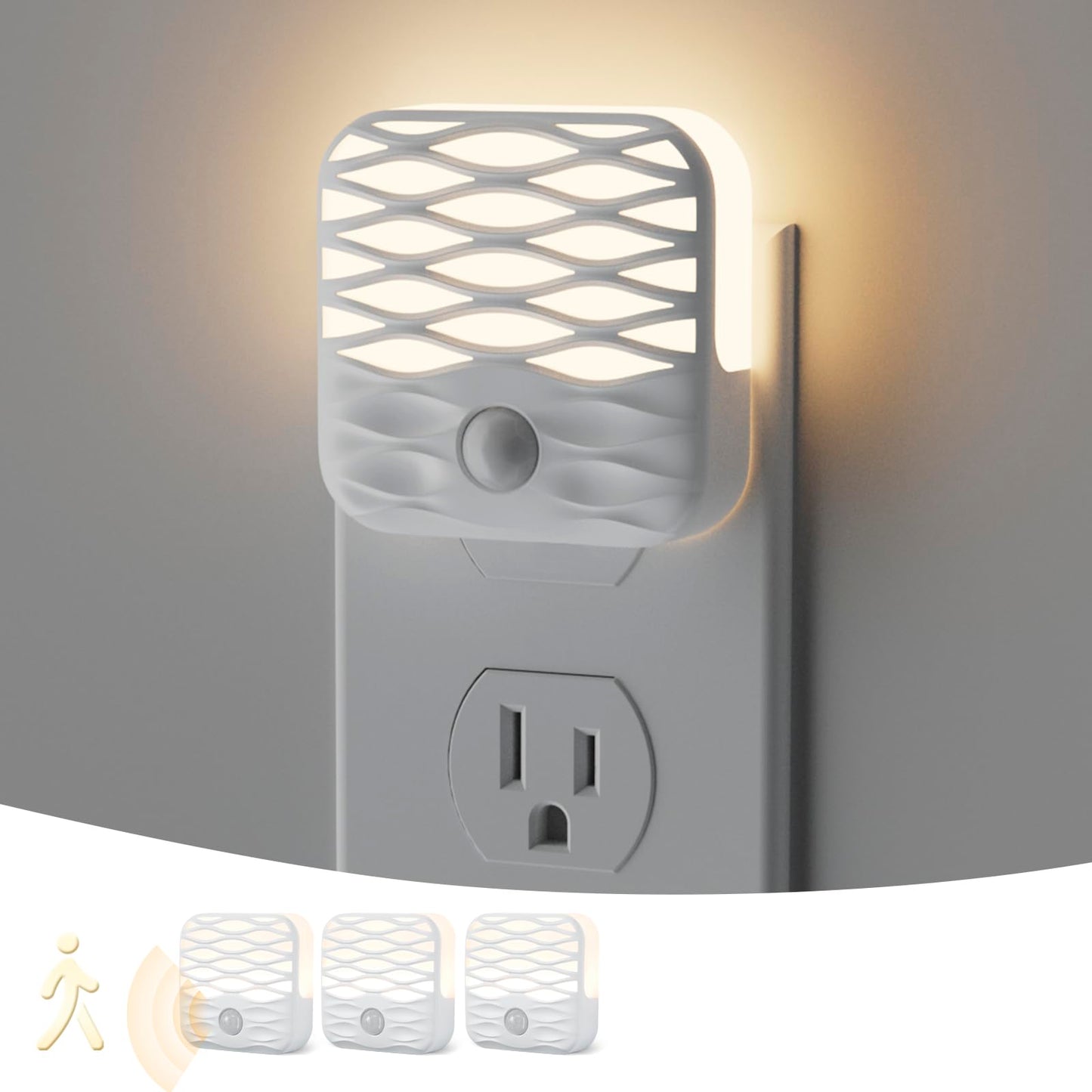 Dawnrise 3 Pack Night Lights Plug into Wall,Motion Sensor Nightlights Indoor with Warm White for Stairs, Hallway, Living Room, Kitchen, Entrance