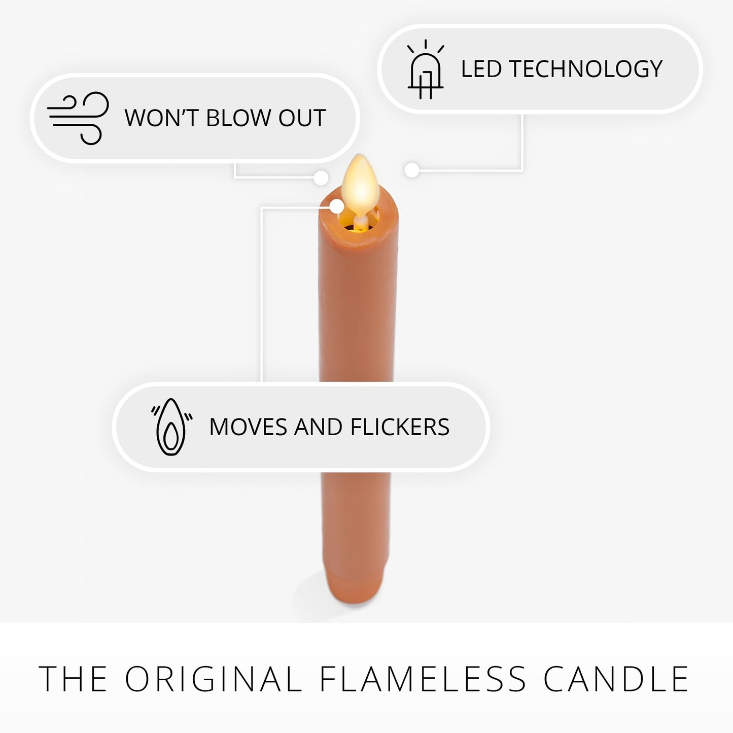 Luminara Marmalade Taper, 1" x 9.5" Battery Operated Flameless Candle, Flickering White LED Light Flame, Timer Switch, Remote Ready Decor