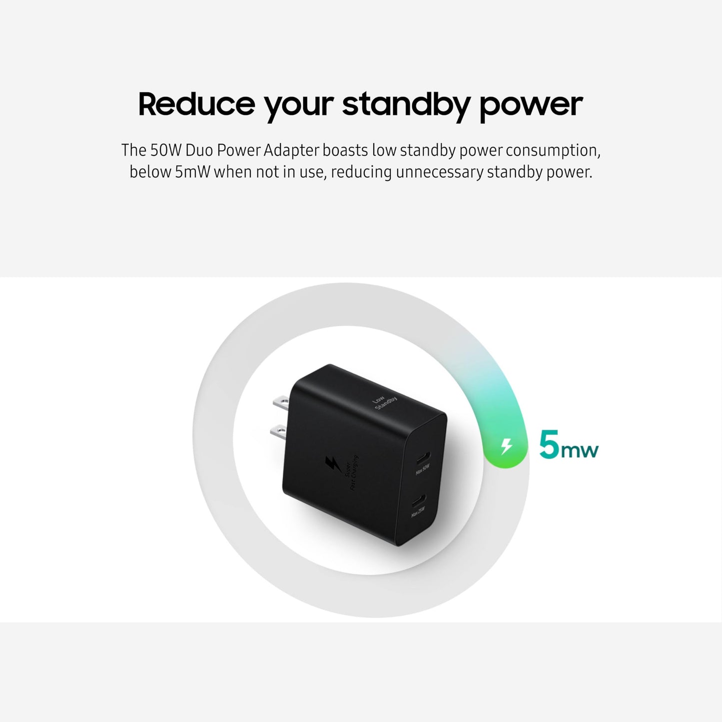 SAMSUNG 50W Duo Power Adapter Wall Charger, 2 Ports, Cable Included, Super Fast Charging 2.0 for Galaxy Phones, Tablets, USB Type C Devices, Low